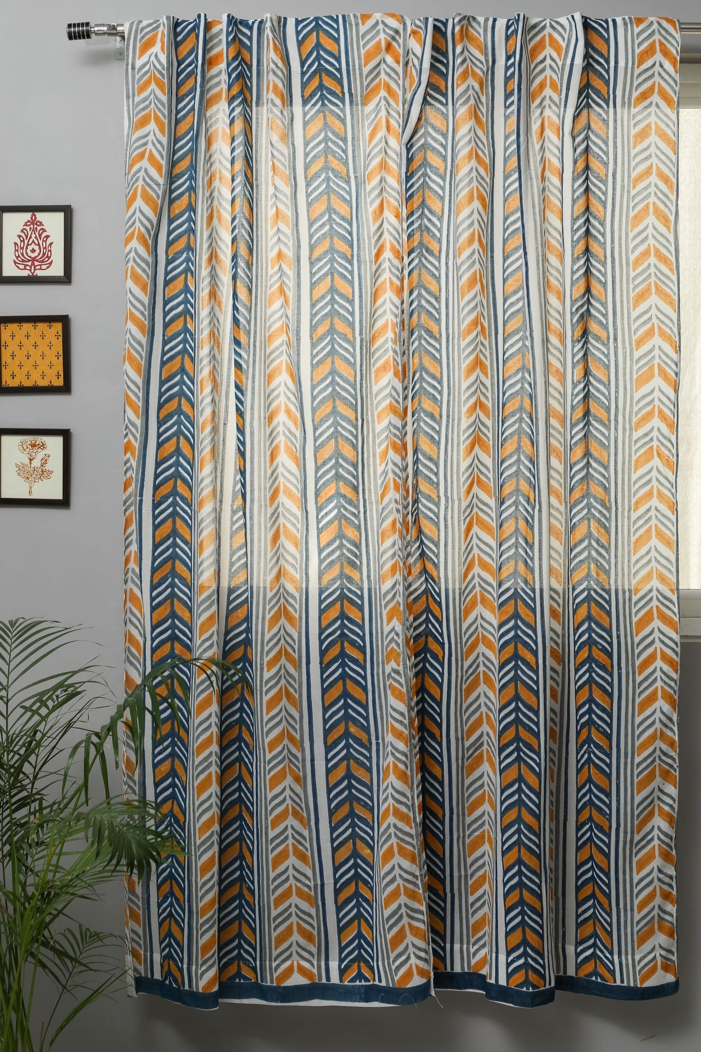 SootiSyahi 'Cheveron Anchor' Handblock Printed Cotton Window Curtain
