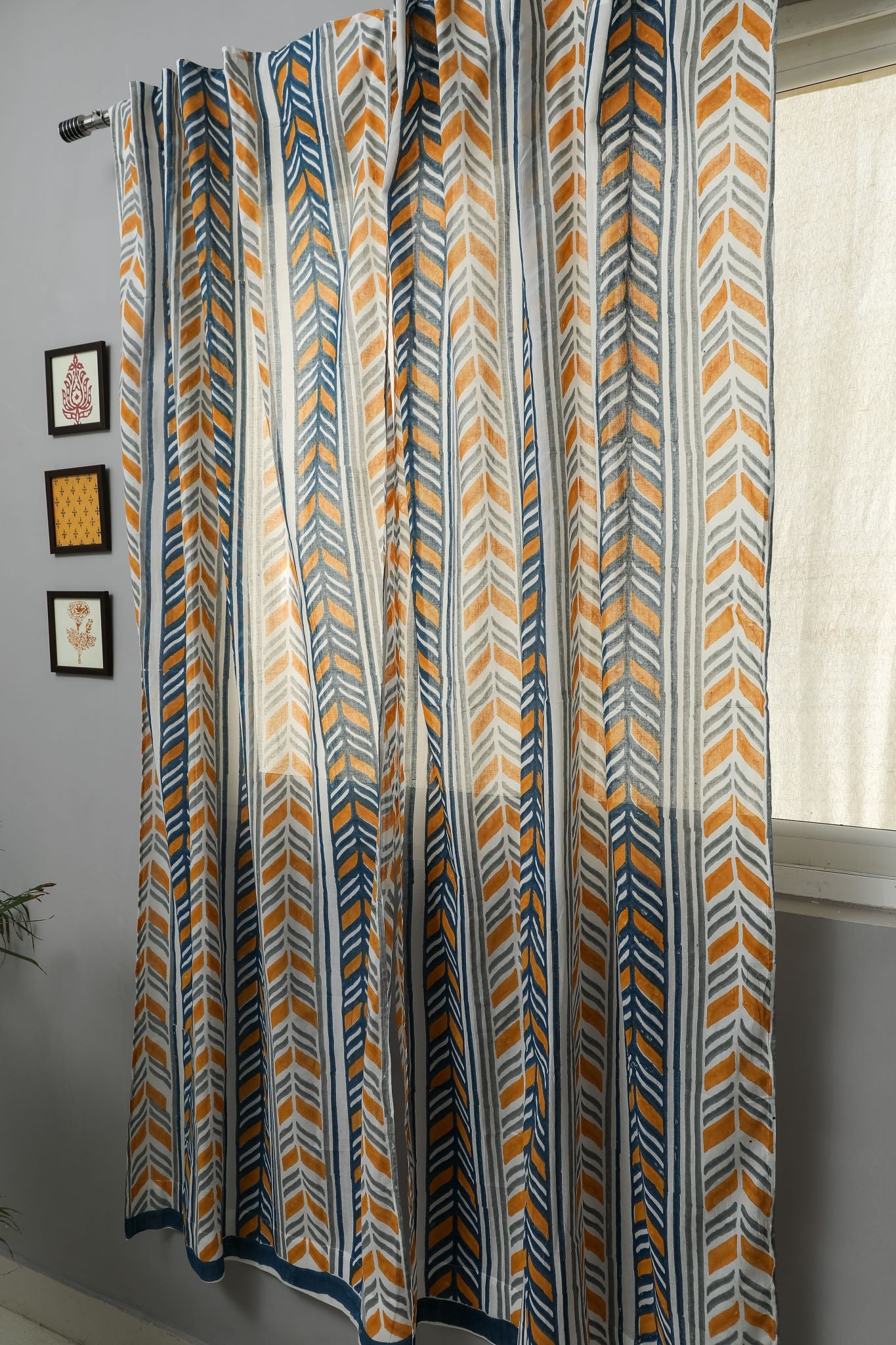 SootiSyahi 'Cheveron Anchor' Handblock Printed Cotton Window Curtain