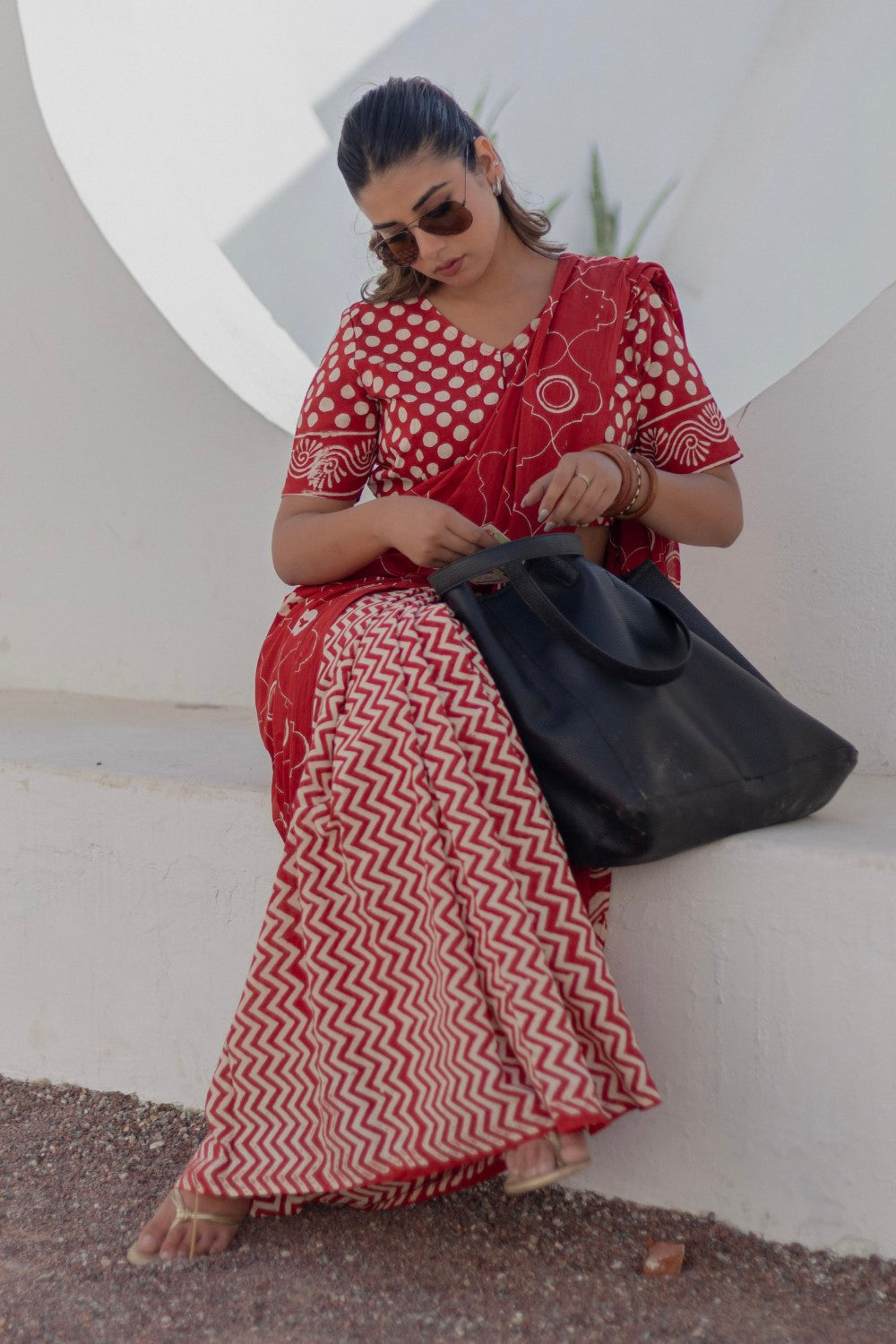 Ruby Circles - Hand Block Mul Mul Cotton Saree