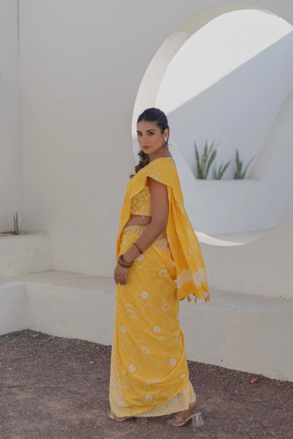 Sunshine Medallions - Hand Block Mul Cotton Saree - SootiSyahi