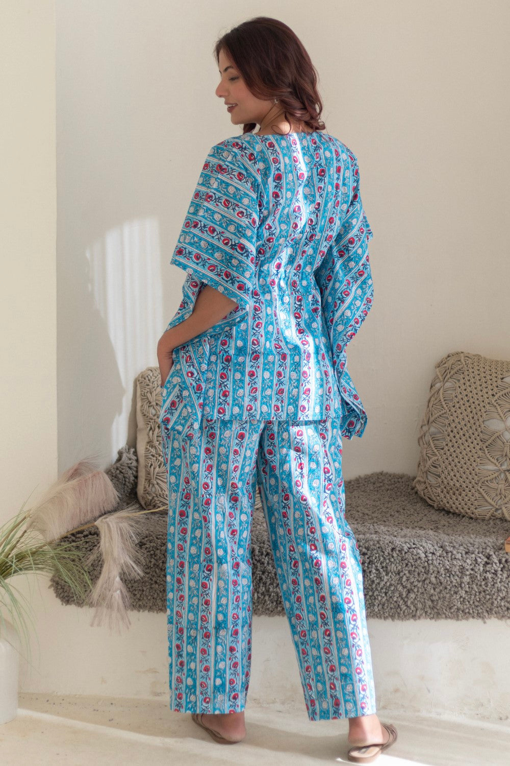 Sootisyahi 'Azure Stripes' Hand Block Printed Kaftan Set