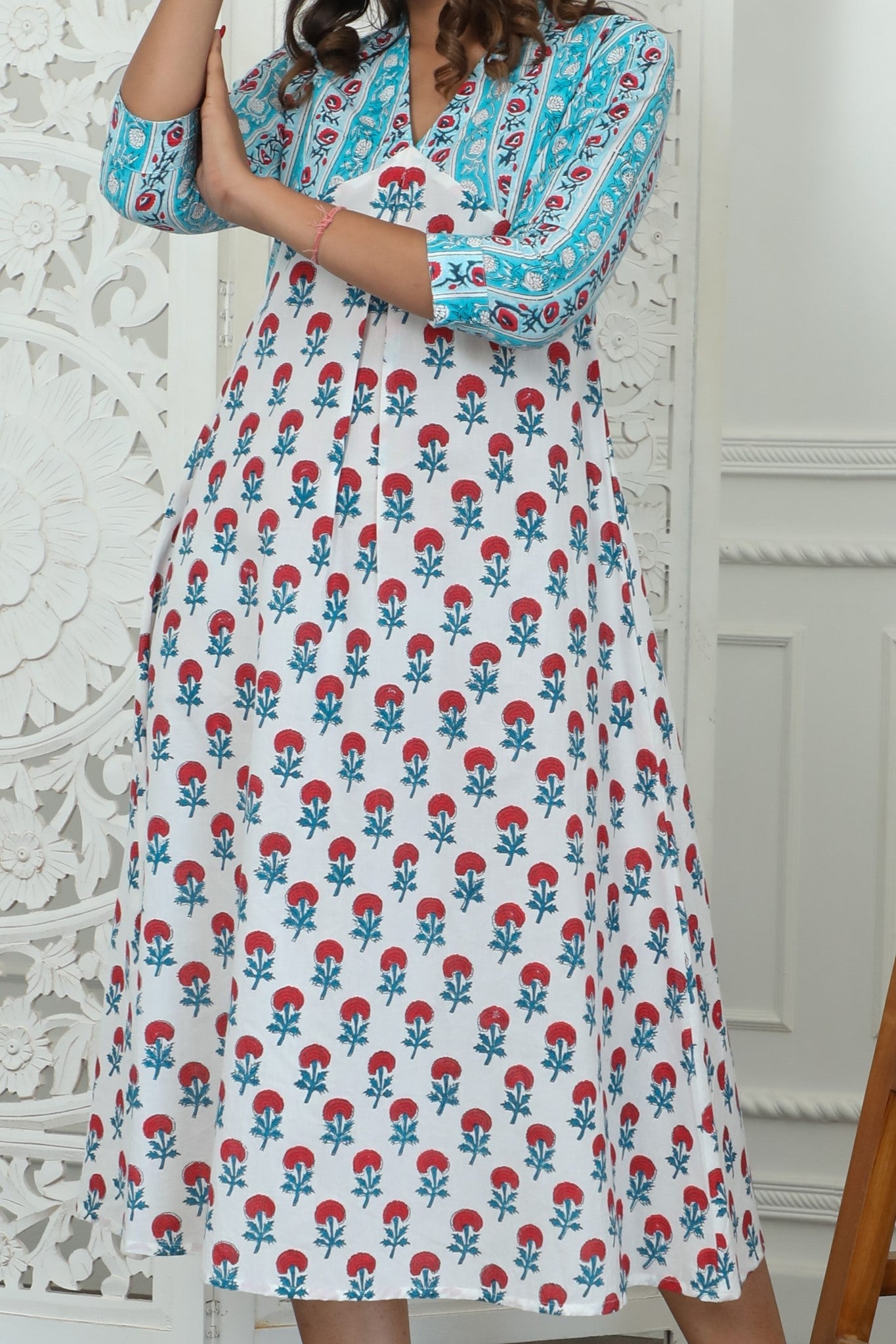 Sootisyahi ' Floralia ' Azofree Handblock Printed Pure Cotton Dress