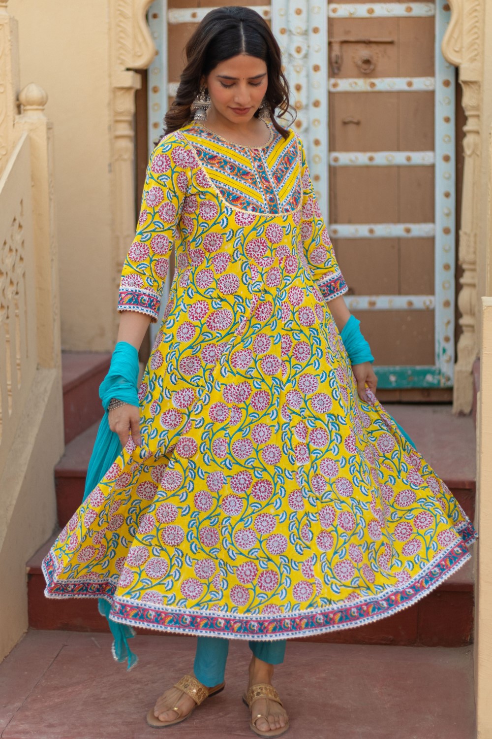 sootisyahi-“Golden Bloom” Hand Block Printed Cotton Suit Set