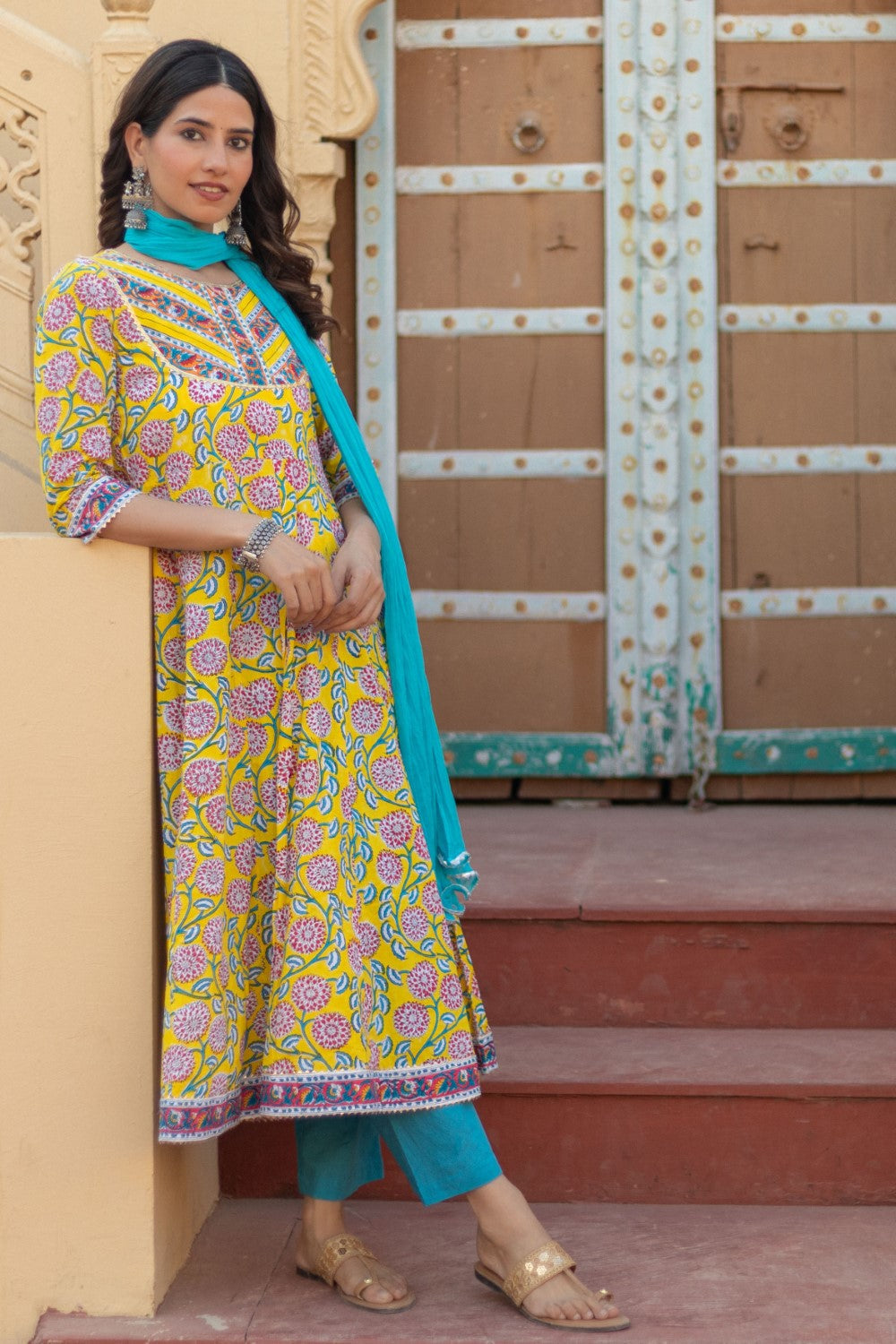 sootisyahi-“Golden Bloom” Hand Block Printed Cotton Suit Set