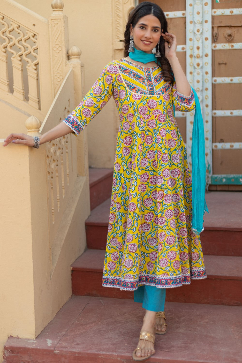 sootisyahi-“Golden Bloom” Hand Block Printed Cotton Suit Set