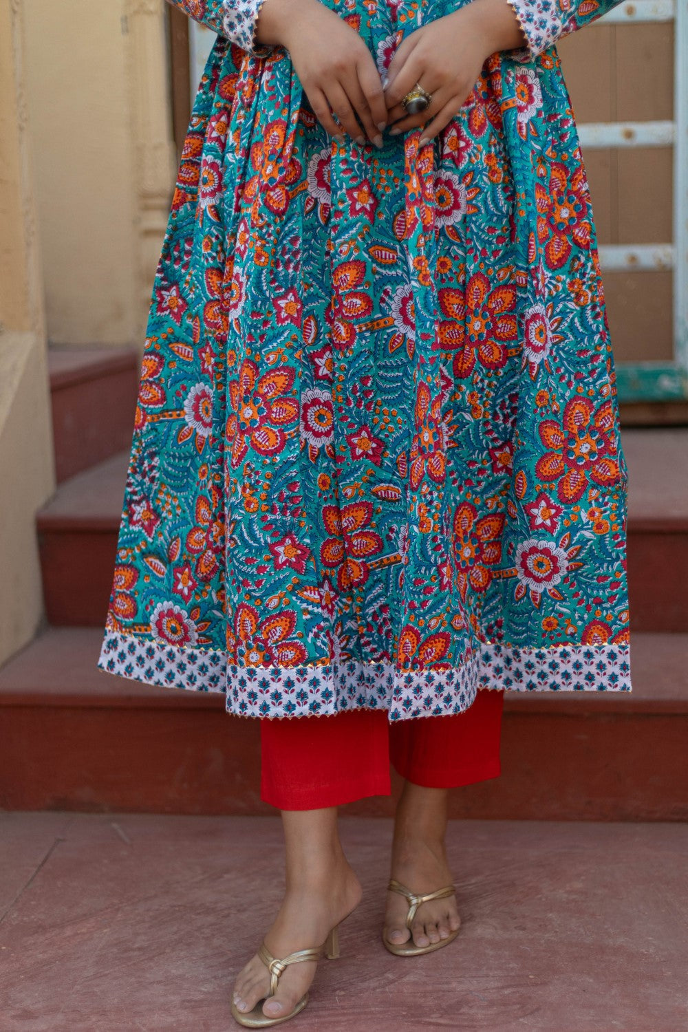 “Coral Celebration” Hand Block Printed Cotton Suit Set