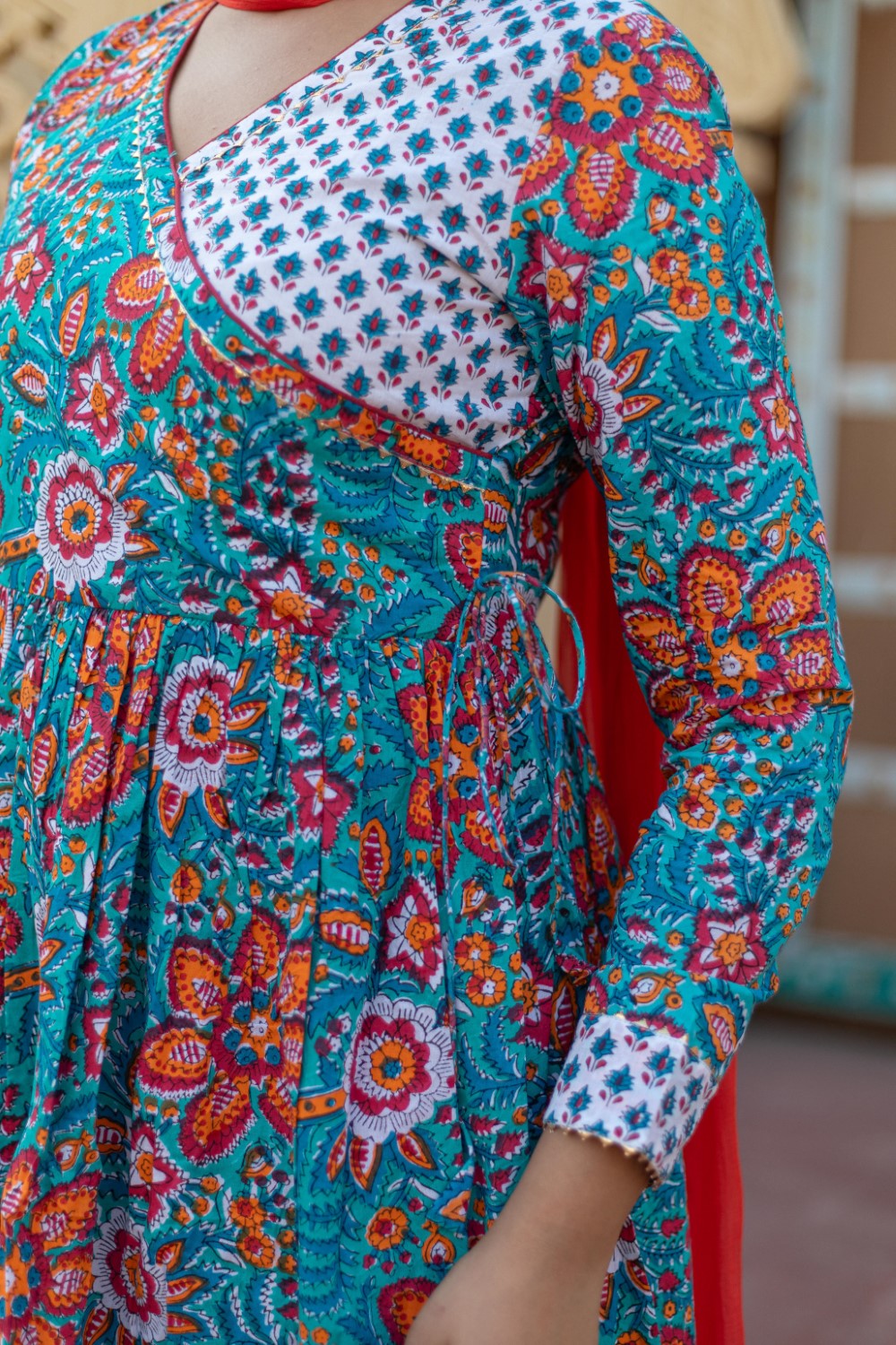 “Coral Celebration” Hand Block Printed Cotton Suit Set