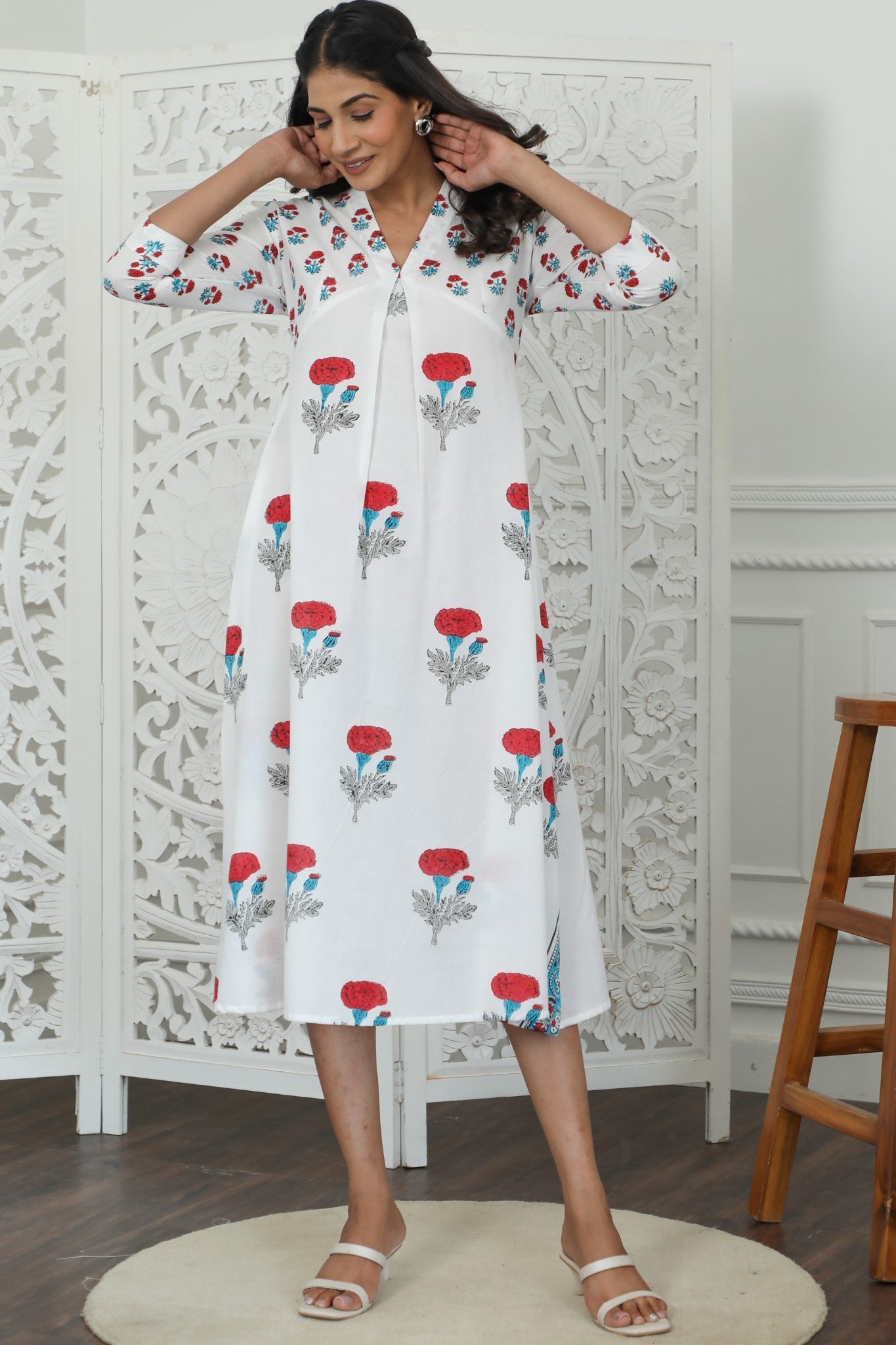 Sootisyahi ' Petunia belly ' Azofree Handblock Printed Pure Cotton Dress