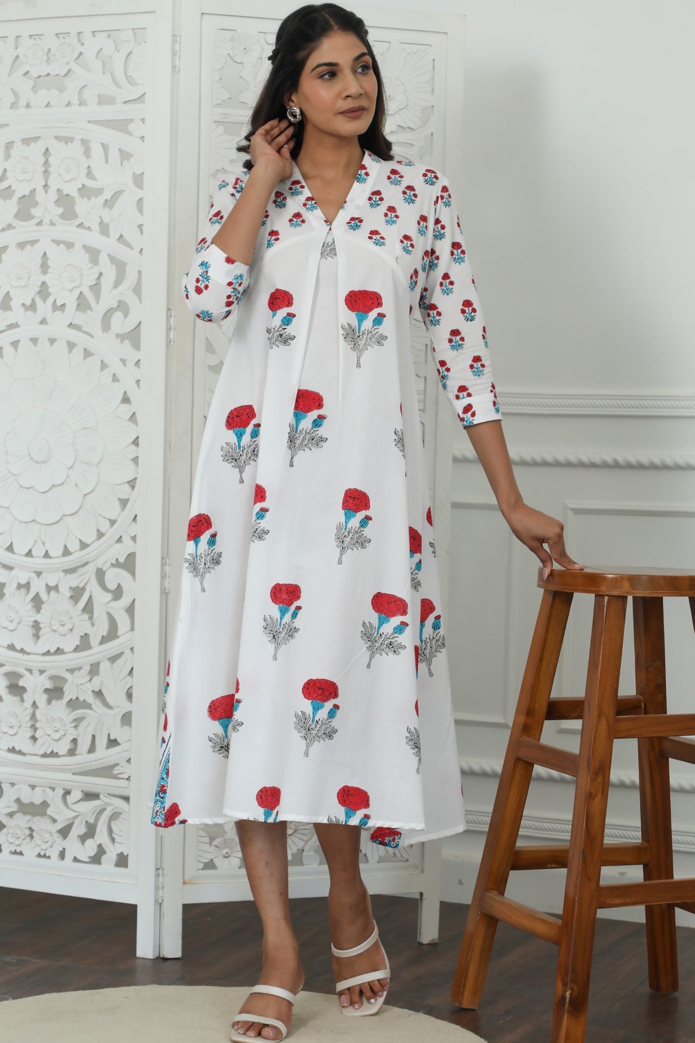 Sootisyahi ' Petunia belly ' Azofree Handblock Printed Pure Cotton Dress