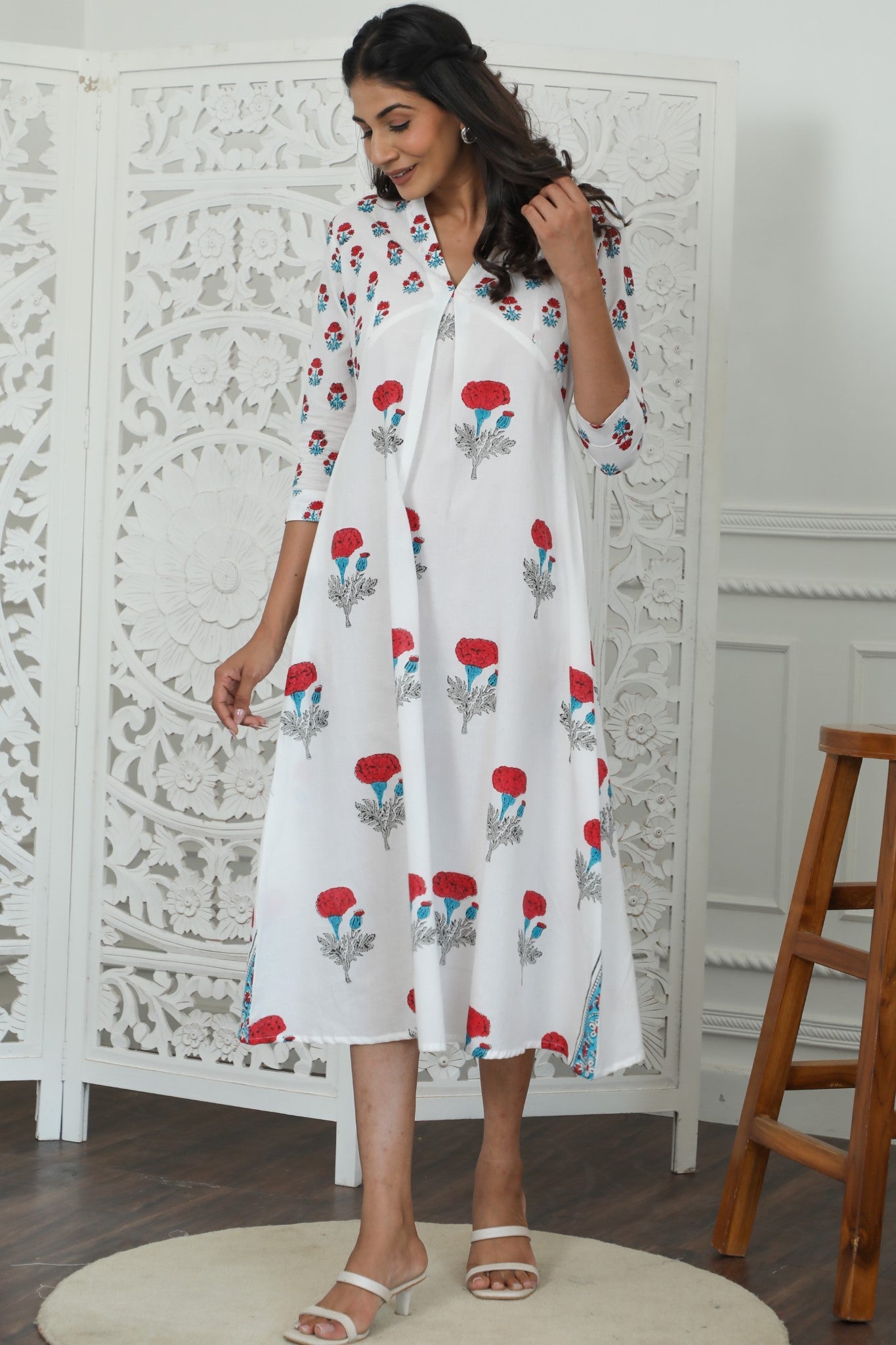 Sootisyahi ' Petunia belly ' Azofree Handblock Printed Pure Cotton Dress