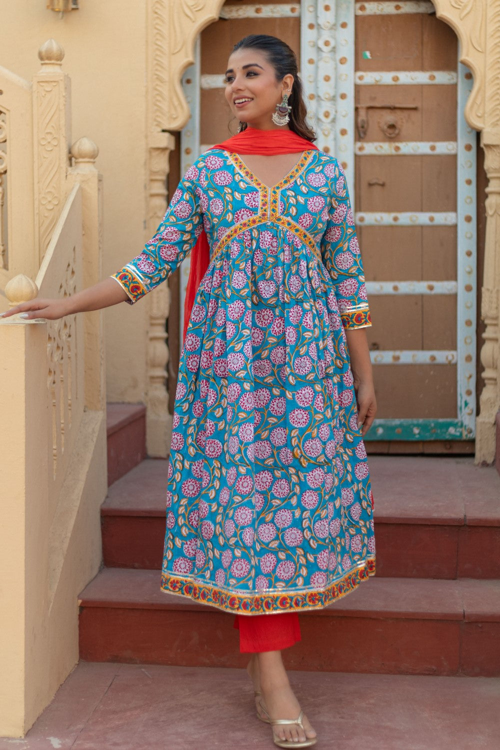 sootisyahi-“Floral Celebration” Hand Block Printed Cotton Suit Set