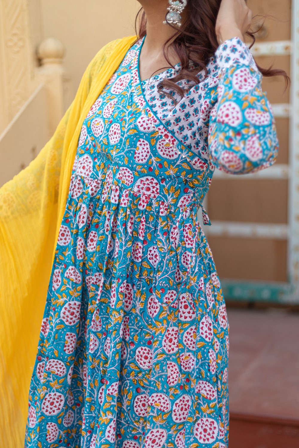 Sootisyahi-“Turquoise Festivity” Hand Block Printed Cotton Suit Set