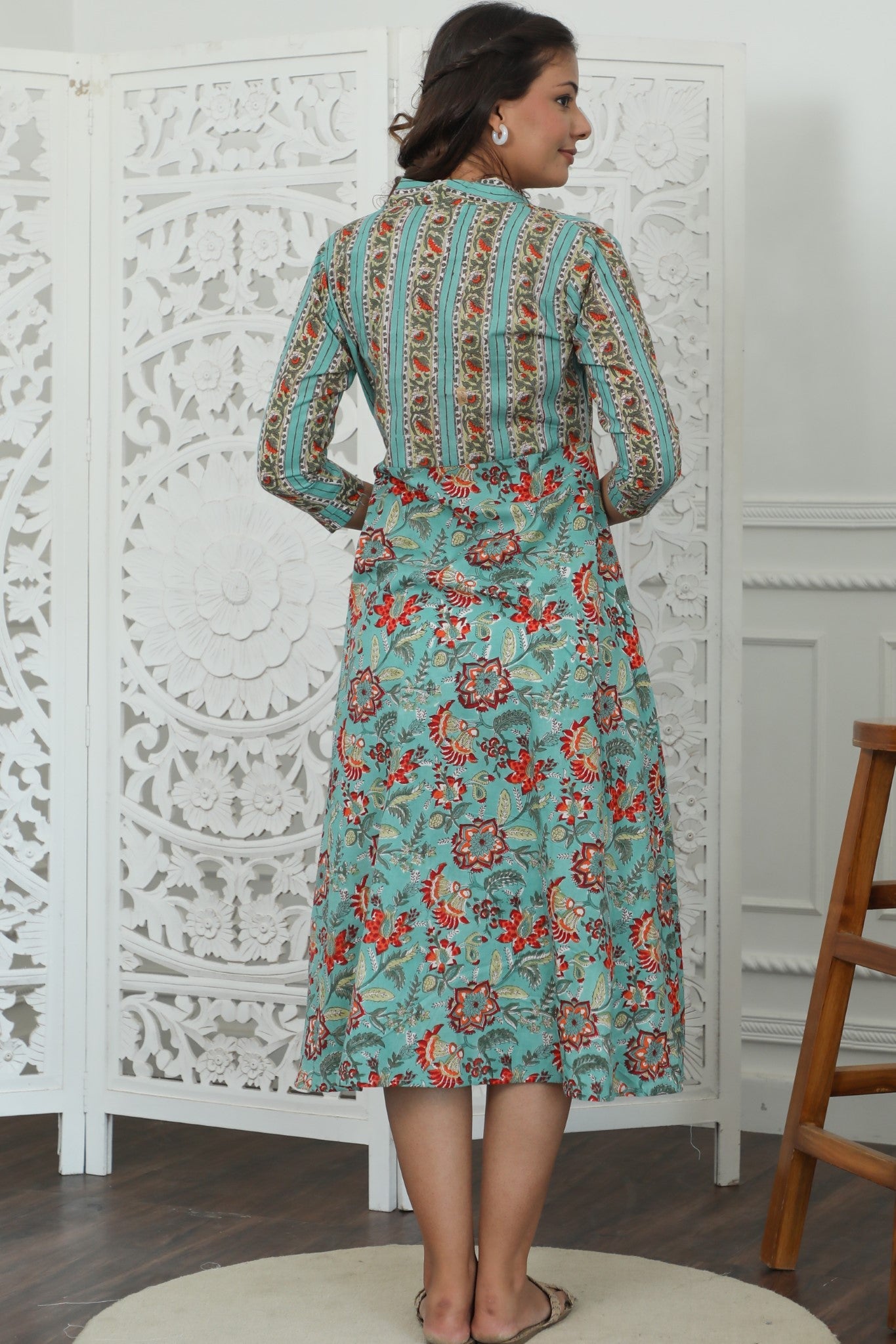 Sootisyahi ' Floralix ' Azofree Handblock Printed Pure Cotton Dress