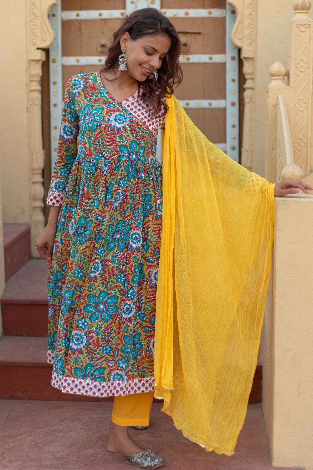 SootiSyahi-“Celebration Medley” Hand Block Printed Cotton Suit Set