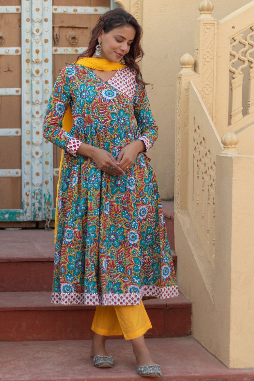 SootiSyahi-“Celebration Medley” Hand Block Printed Cotton Suit Set