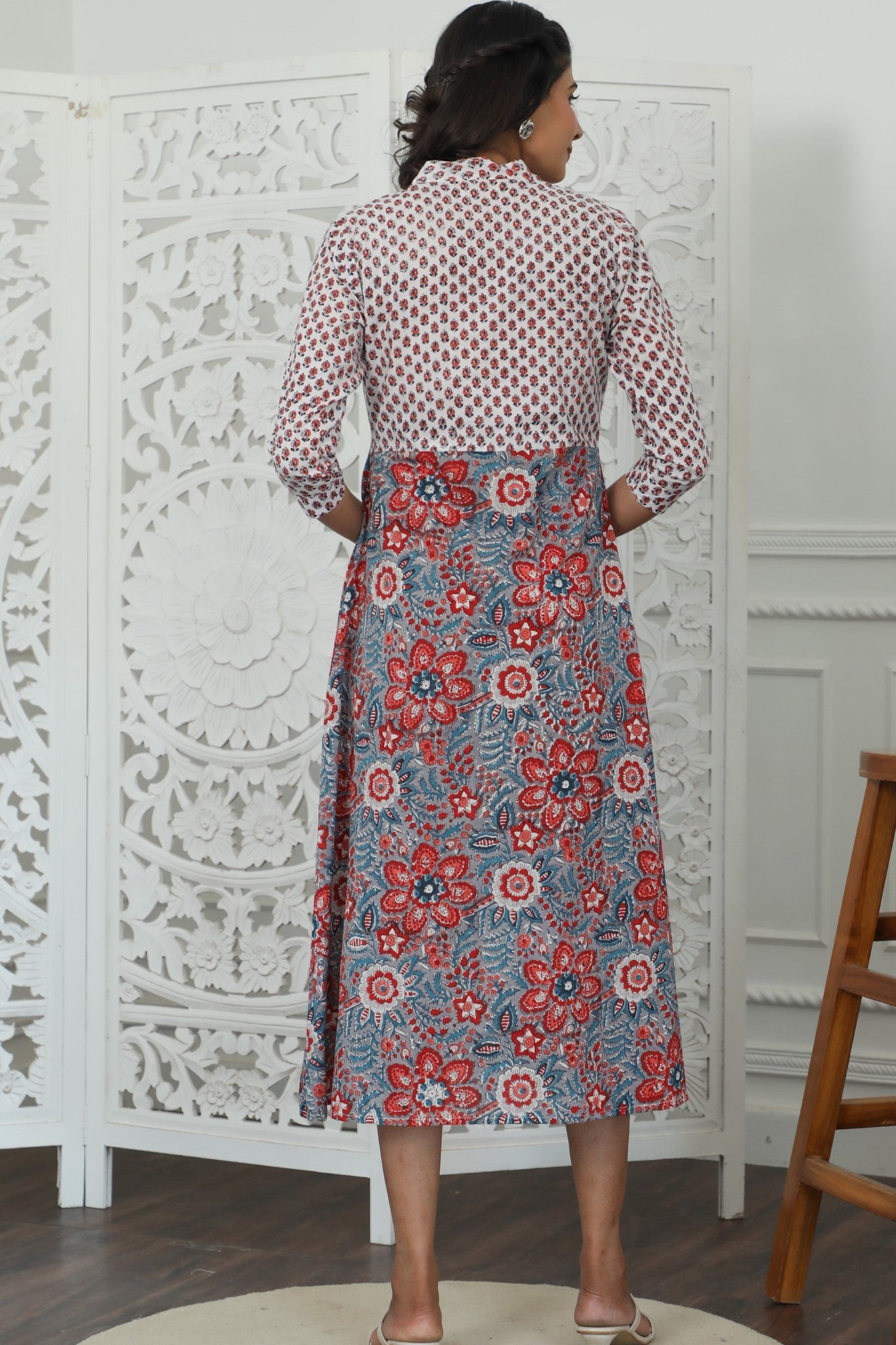 Sootisyahi ' Daisyana ' Azofree Handblock Printed Pure Cotton Dress