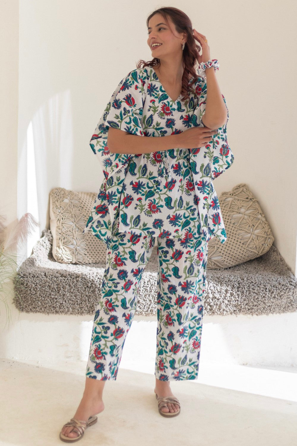 Sootisyahi 'Garden Retreat' Hand Block Printed Kaftan Set