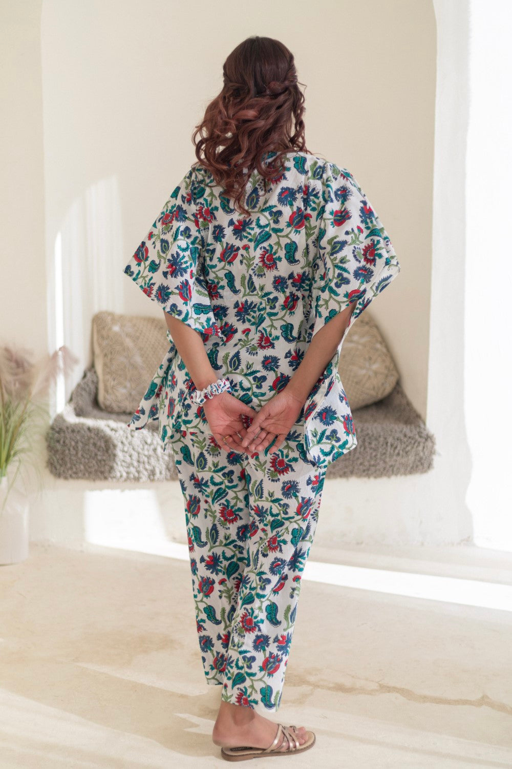 Sootisyahi 'Garden Retreat' Hand Block Printed Kaftan Set