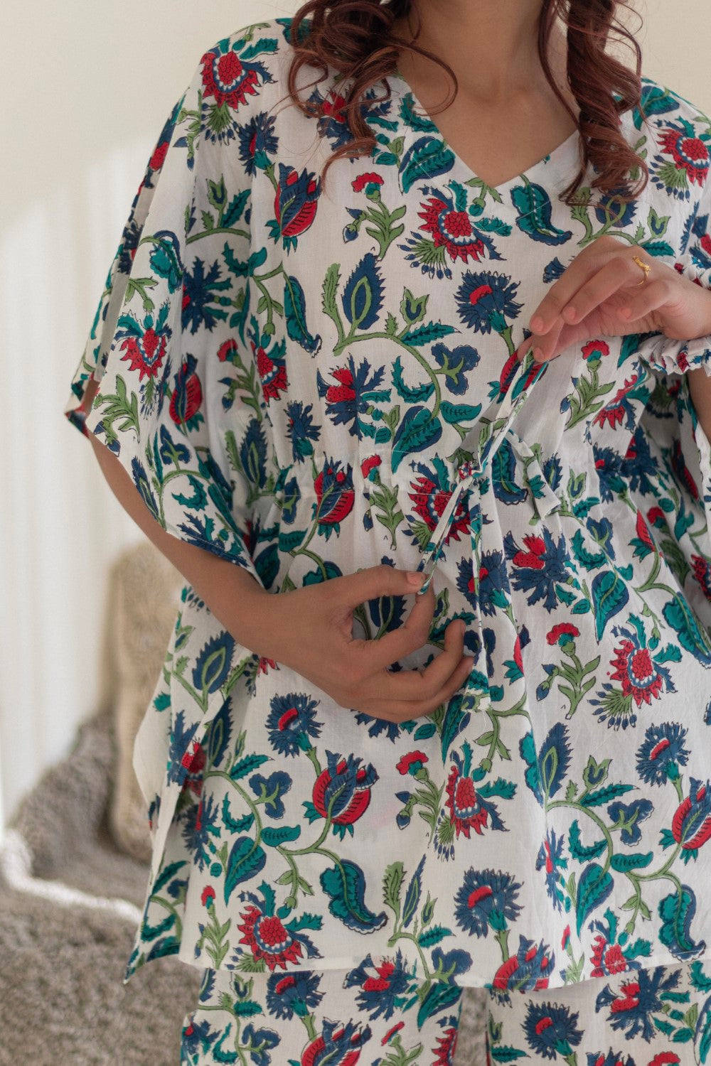 Sootisyahi 'Garden Retreat' Hand Block Printed Kaftan Set