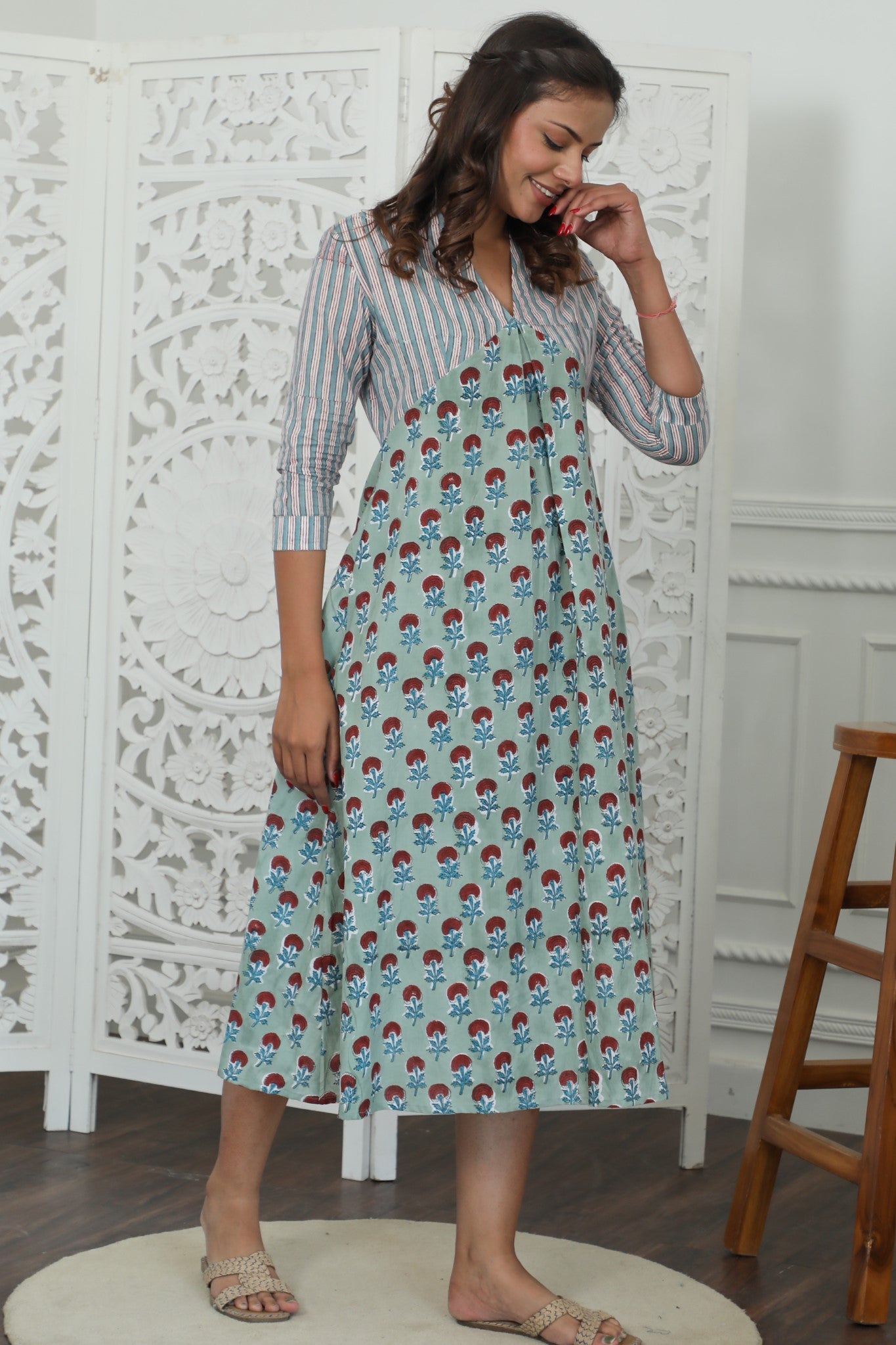Sootisyahi ' Florenza ' Azofree Handblock Printed Pure Cotton Dress