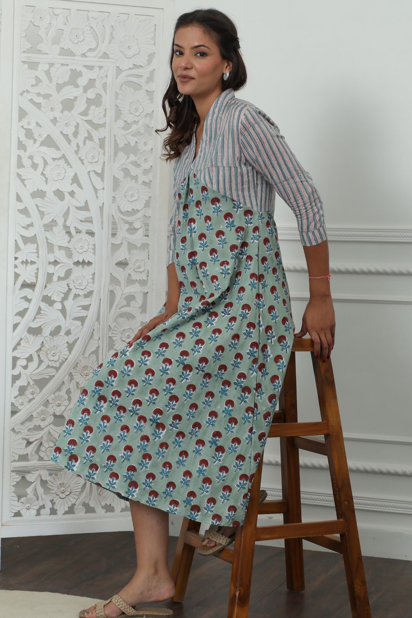Sootisyahi ' Florenza ' Azofree Handblock Printed Pure Cotton Dress