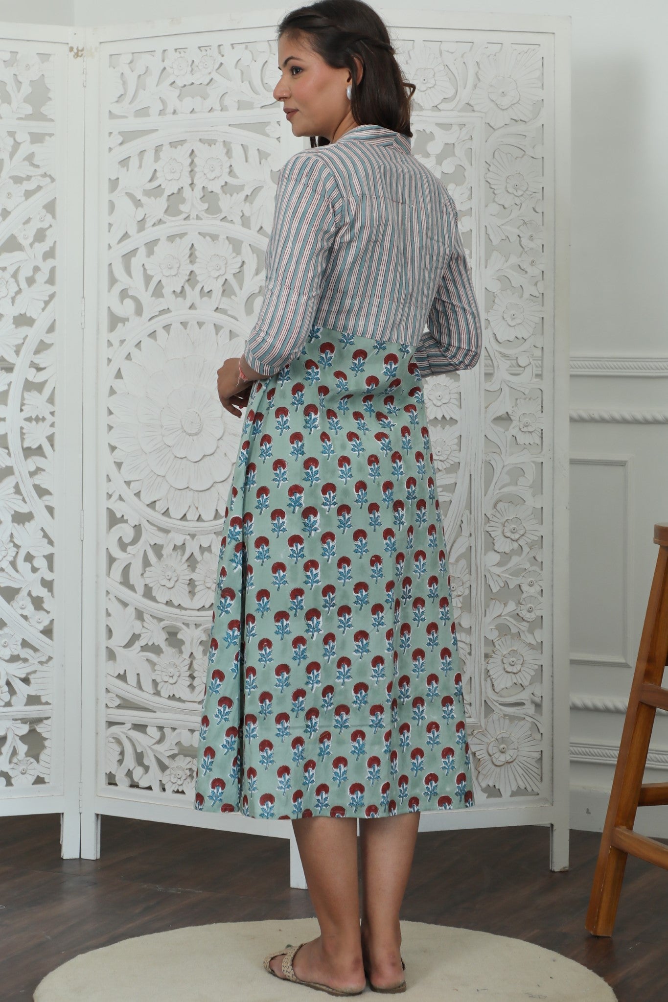 Sootisyahi ' Florenza ' Azofree Handblock Printed Pure Cotton Dress