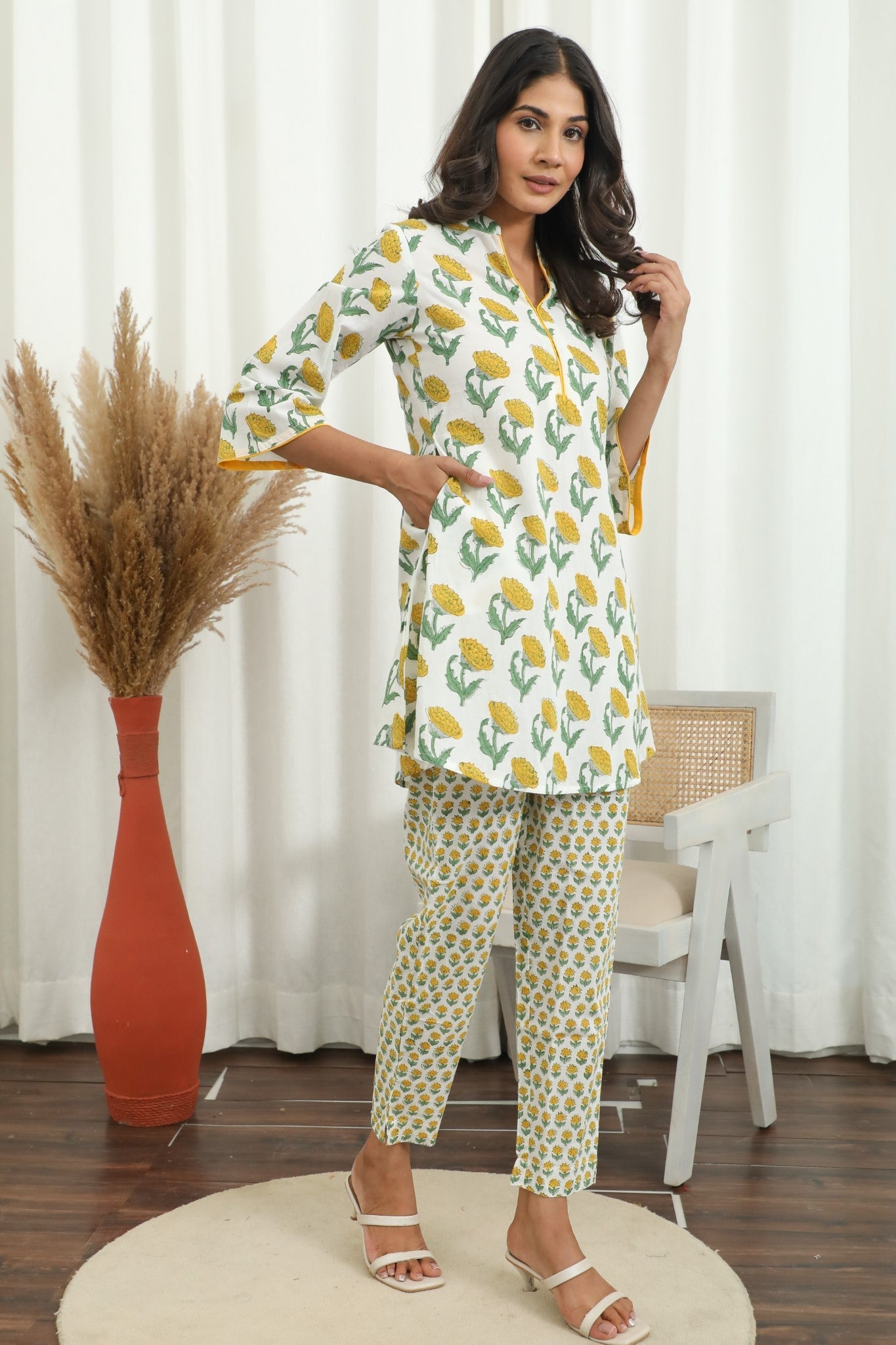 Sootisyahi ' Petalora ' Hand Block Printed Co-Ord Set