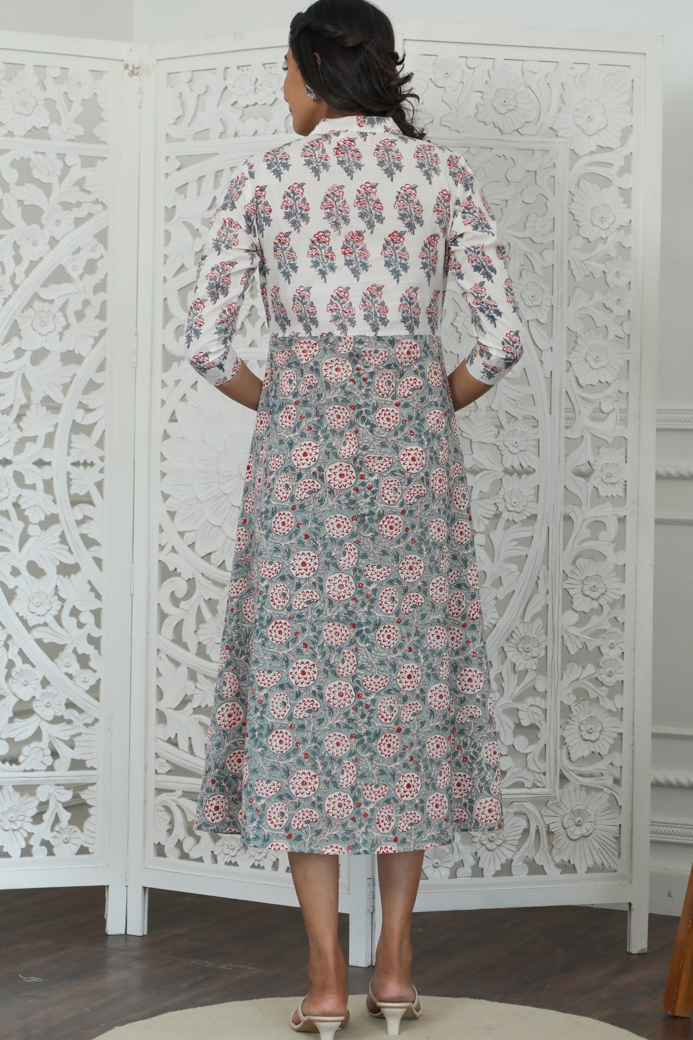 Sootisyahi ' Petalina ' Azofree Handblock Printed Pure Cotton Dress