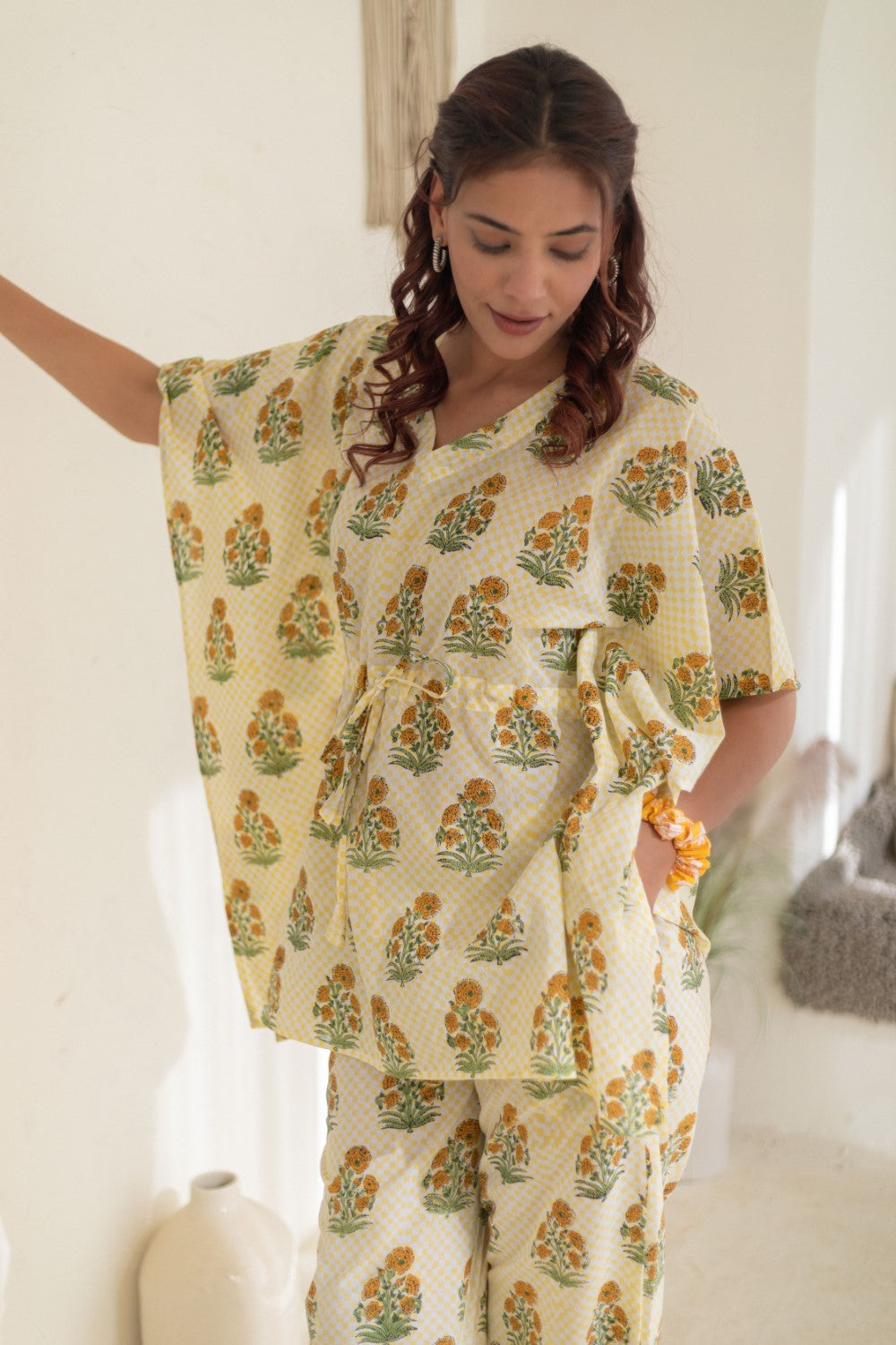 Sootisyahi 'Sunshine Motifs' Cotton Kaftan Set
