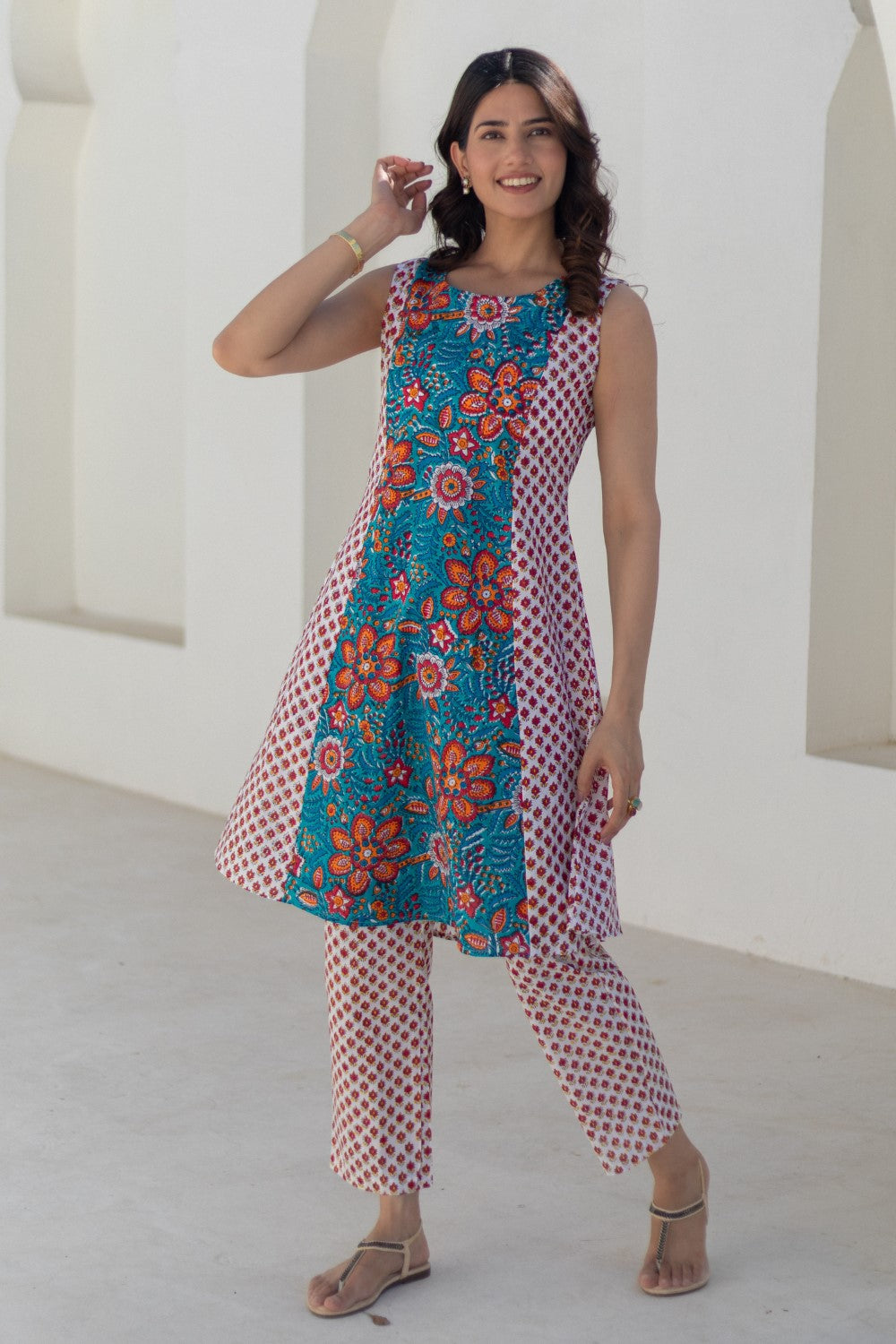 Coral Cascade-hand-block-printed-co-ord-set