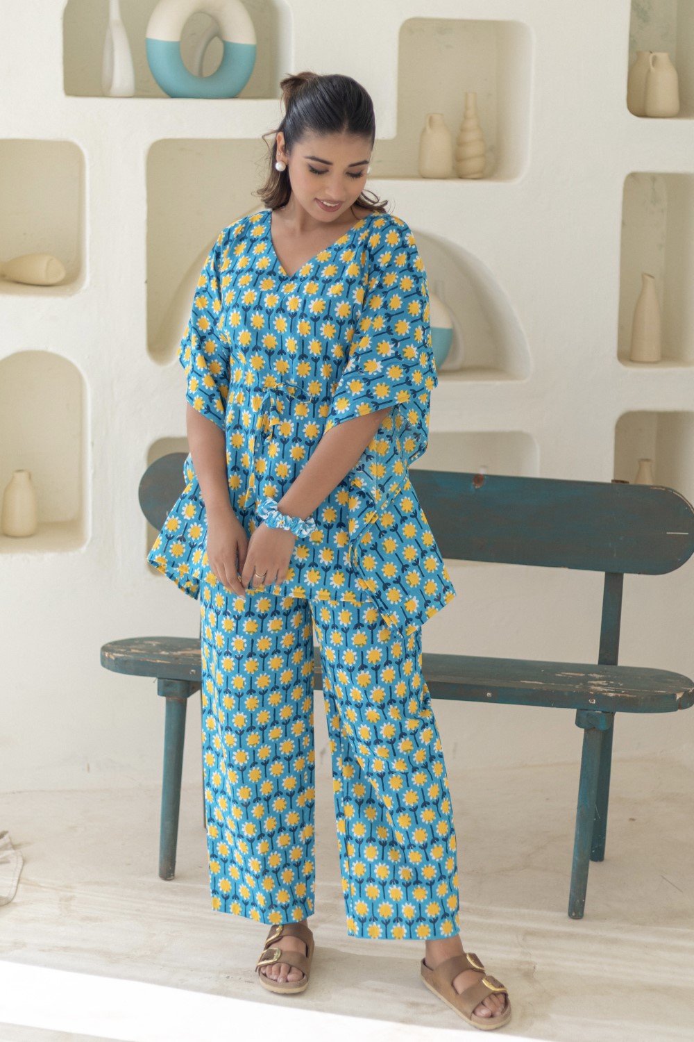 Sootisyahi 'Azure Medallions' Cotton Kaftan Set