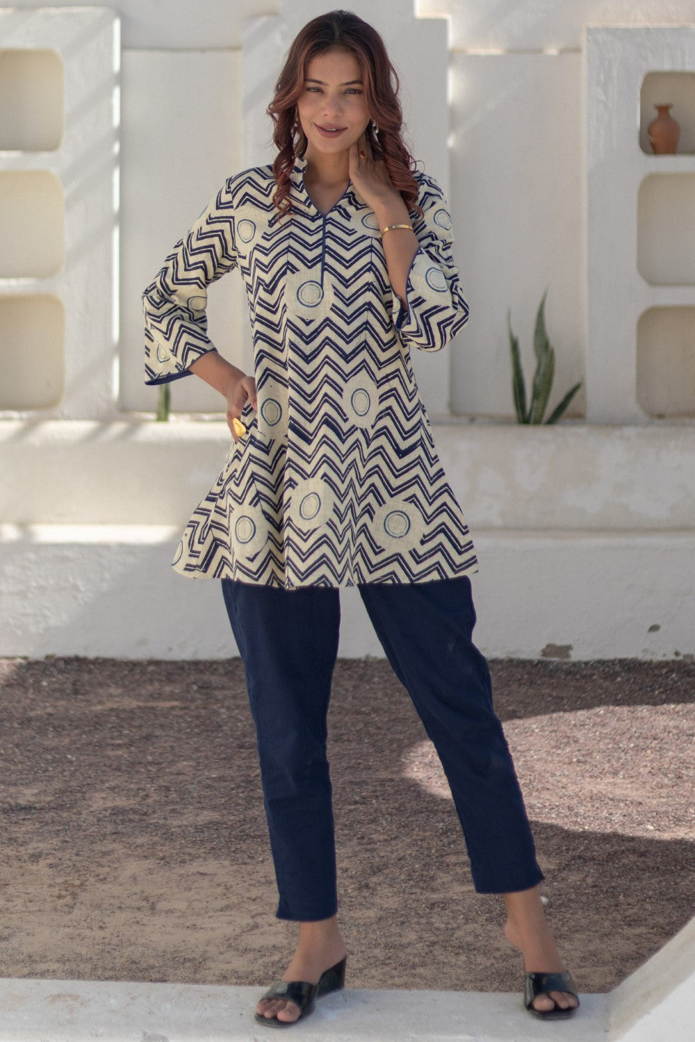 Chevron Sunset' Hand Block Printed Cotton Dress