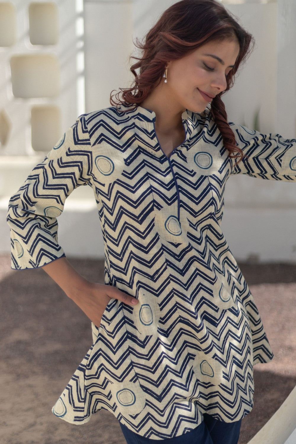 Chevron Sunset' Hand Block Printed Cotton Dress