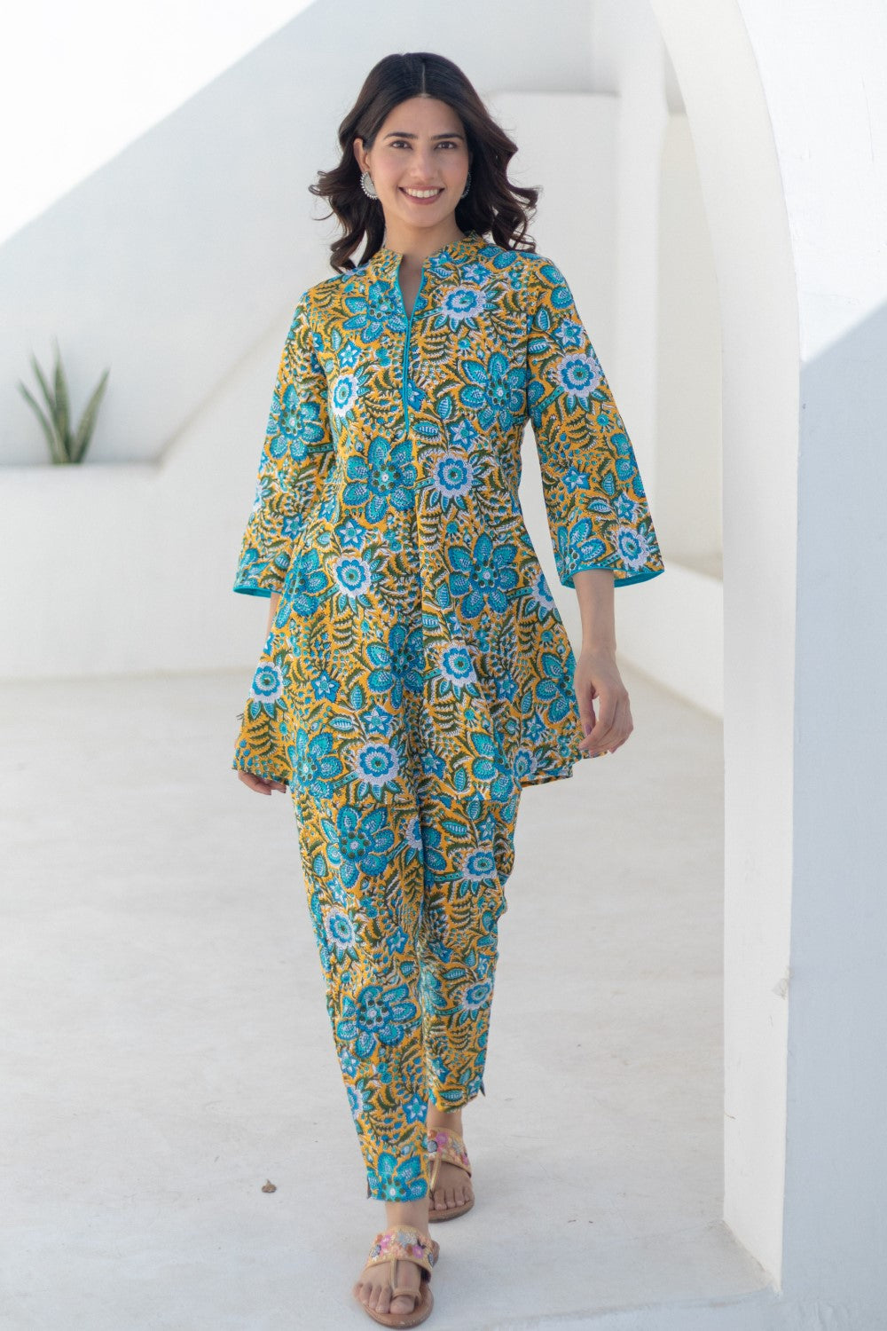 sootisyahi-Turquoise Tapestry-hand-block-printed-co-ord-set