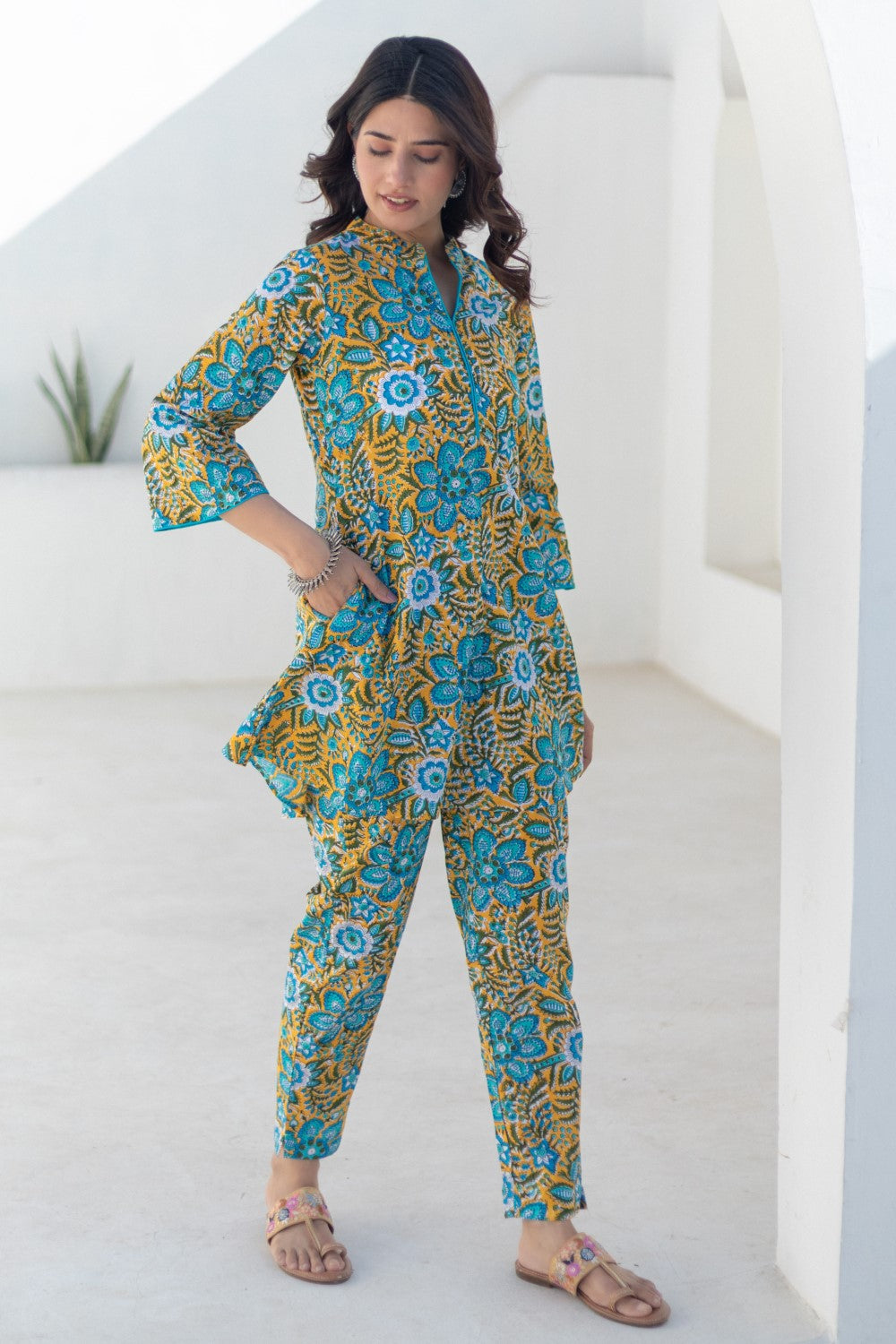 sootisyahi-Turquoise Tapestry-hand-block-printed-co-ord-set