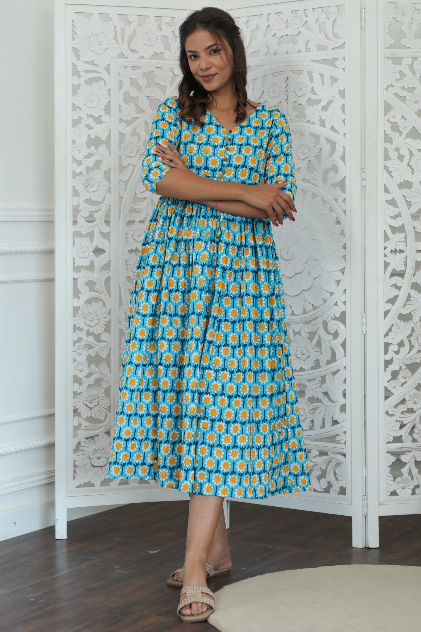 Sootisyahi ' Elysian ' Azofree Handblock Printed Pure Cotton Dress