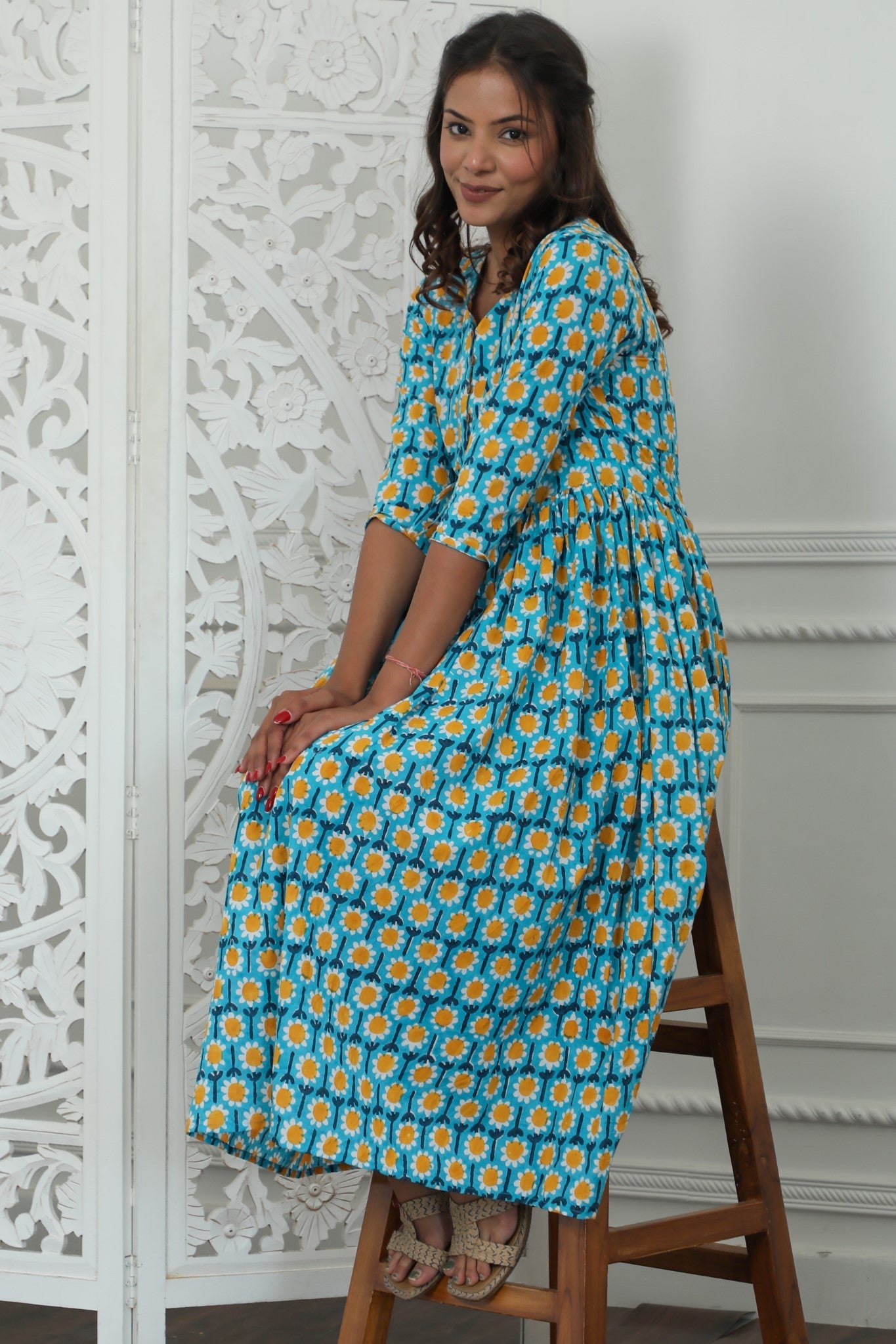 Sootisyahi ' Elysian ' Azofree Handblock Printed Pure Cotton Dress