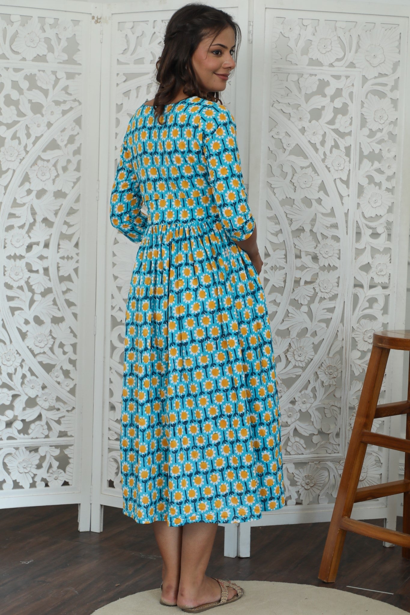 Sootisyahi ' Elysian ' Azofree Handblock Printed Pure Cotton Dress