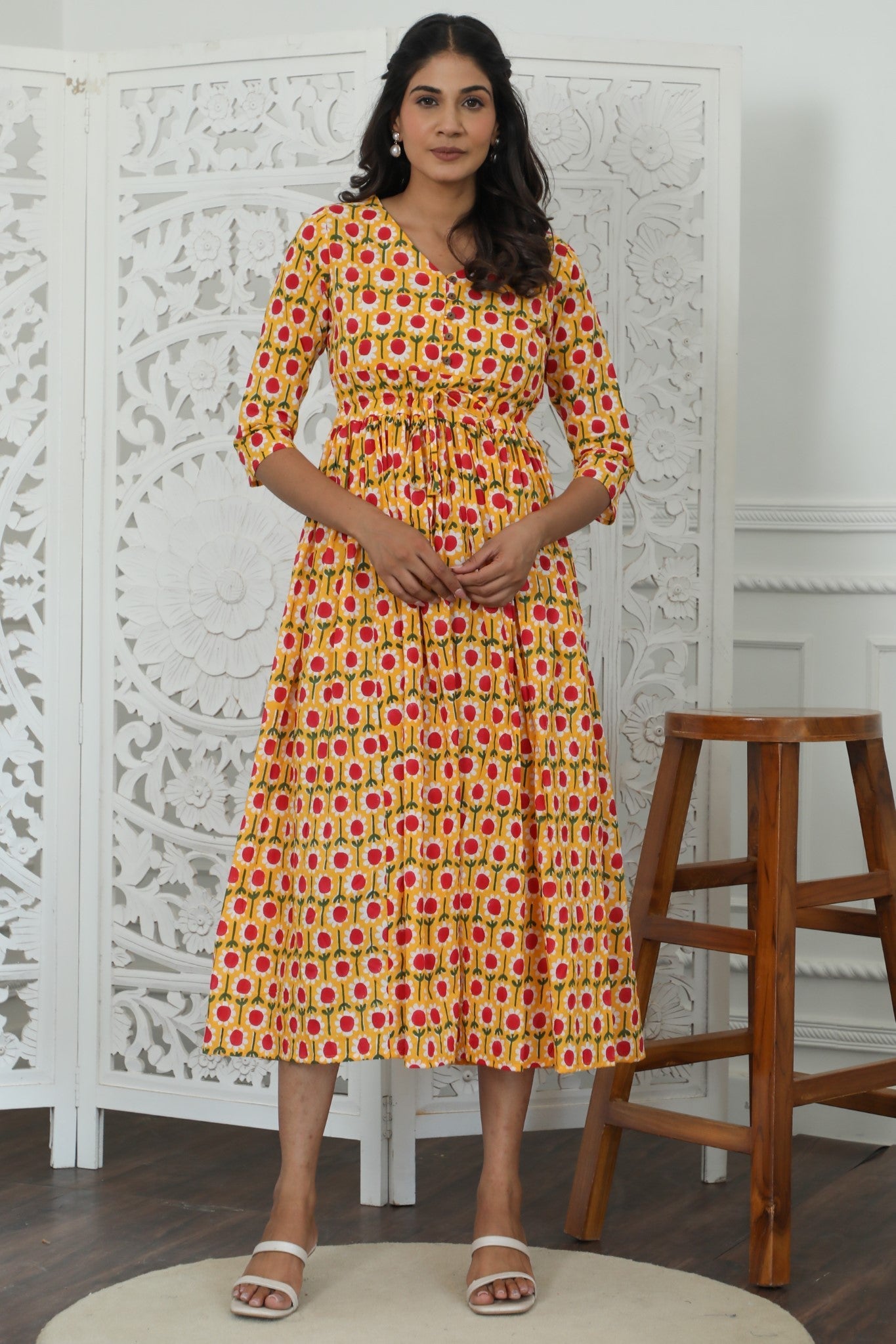 Sootisyahi ' Aurora ' Azofree Handblock Printed Pure Cotton Dress