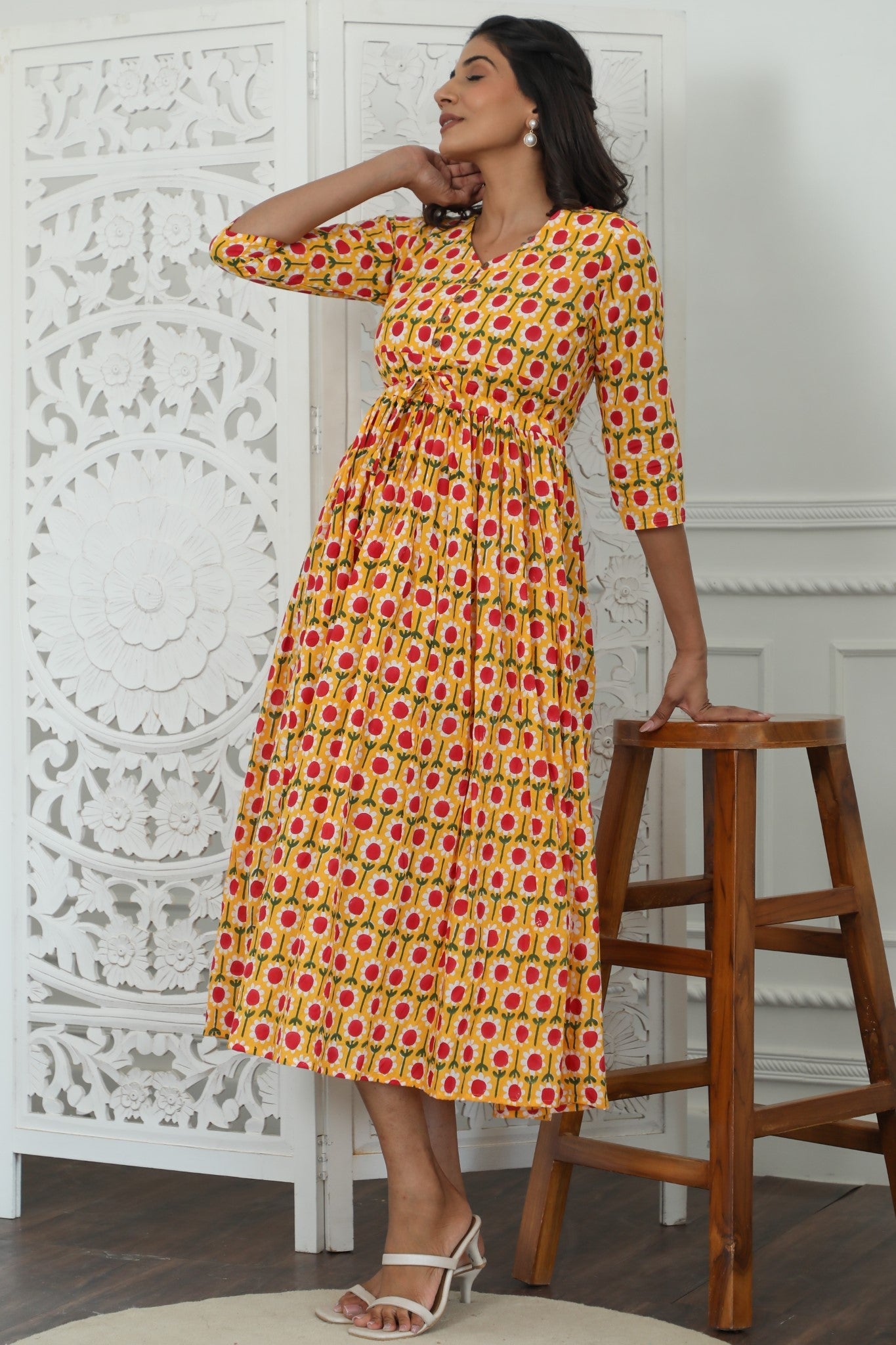Sootisyahi ' Aurora ' Azofree Handblock Printed Pure Cotton Dress