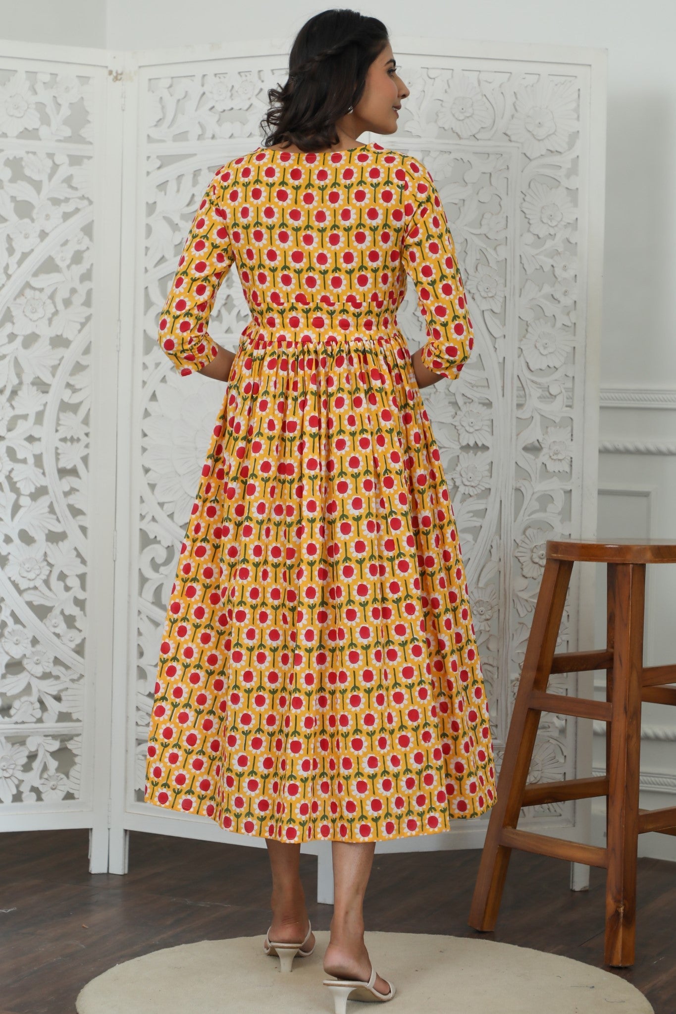 Sootisyahi ' Aurora ' Azofree Handblock Printed Pure Cotton Dress