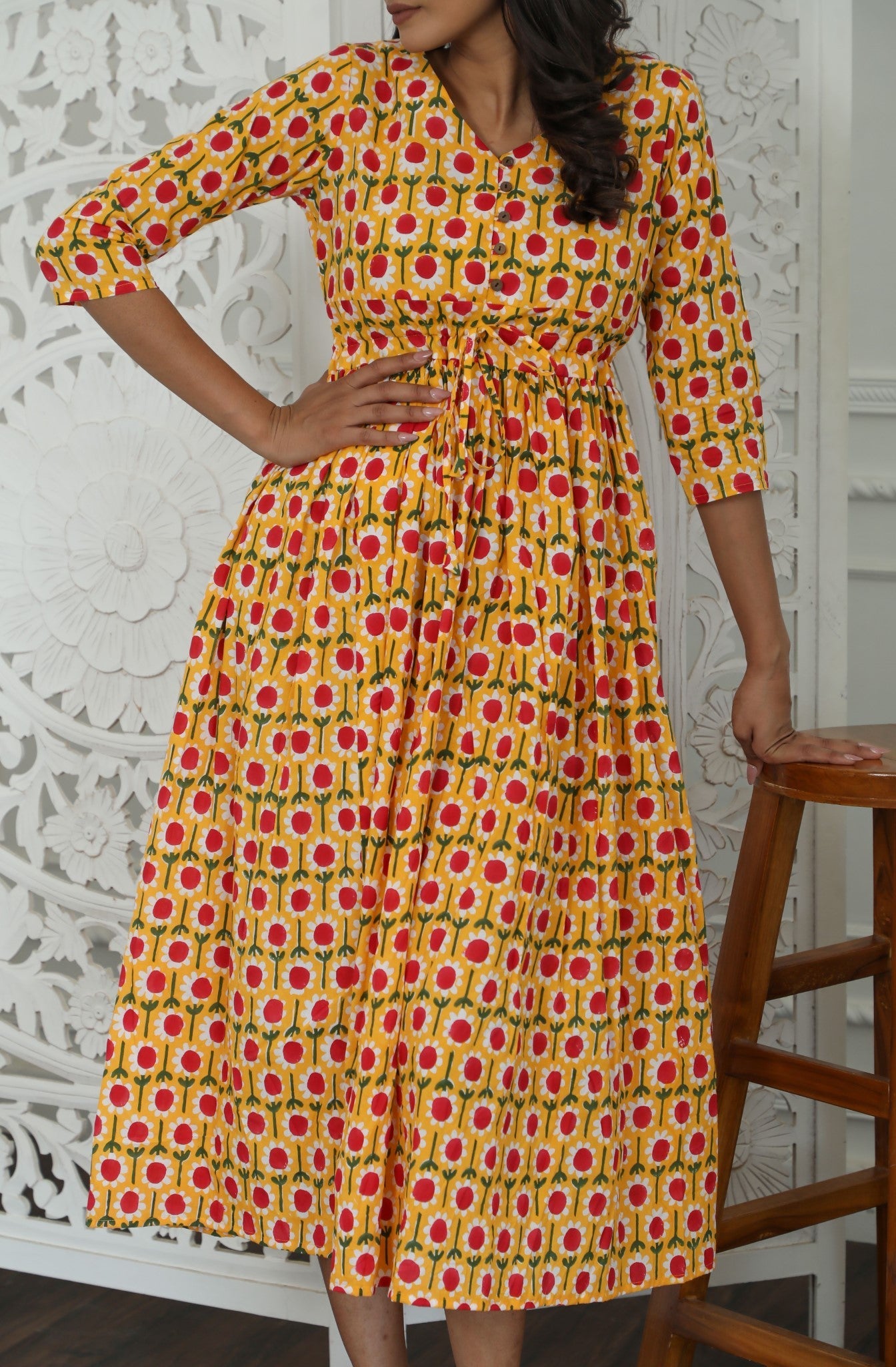 Sootisyahi ' Aurora ' Azofree Handblock Printed Pure Cotton Dress