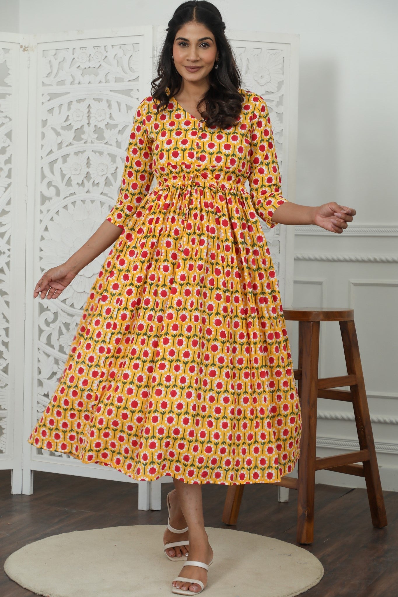 Sootisyahi ' Aurora ' Azofree Handblock Printed Pure Cotton Dress