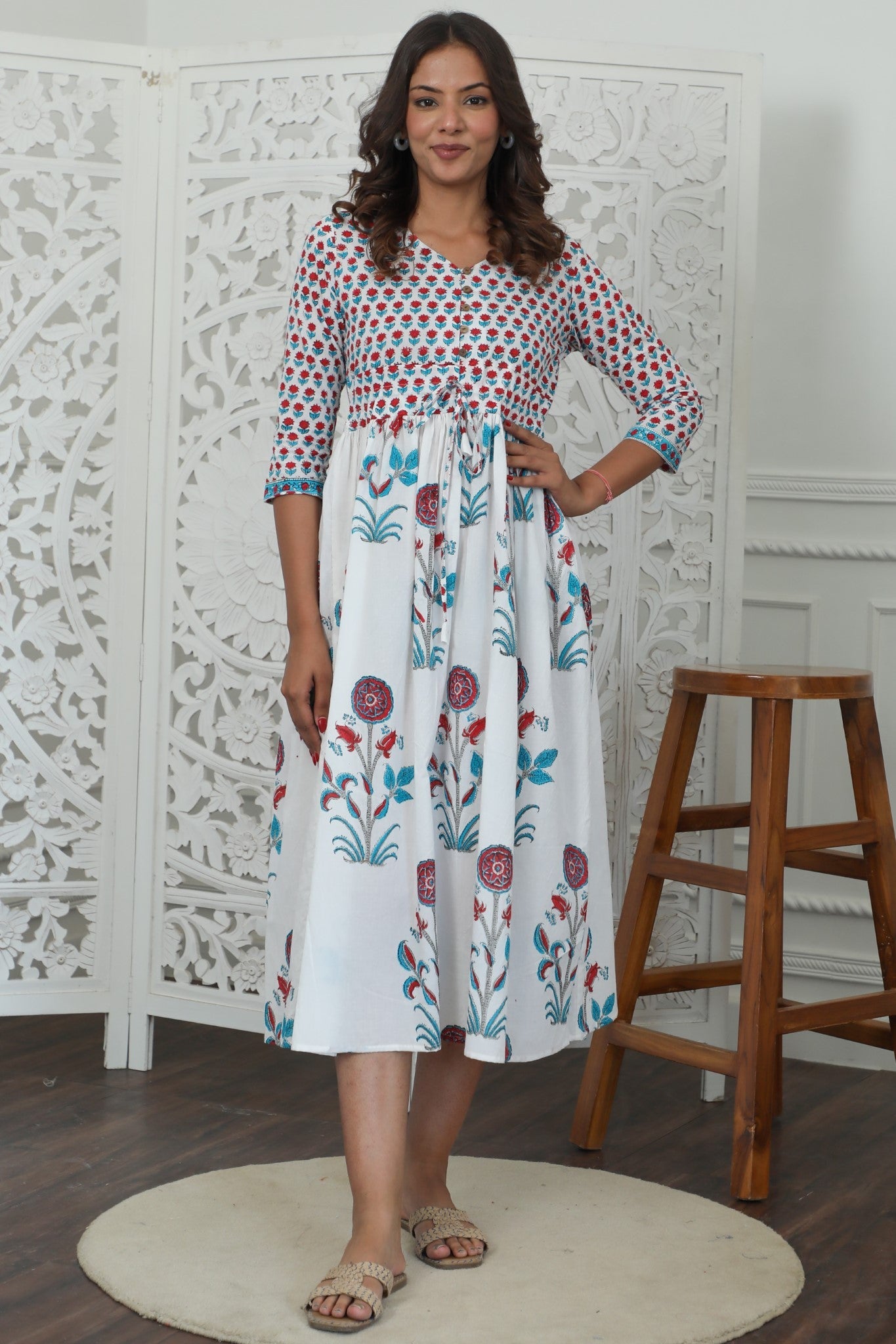 Sootisyahi ' Bloomix ' Azofree Handblock Printed Pure Cotton Dress