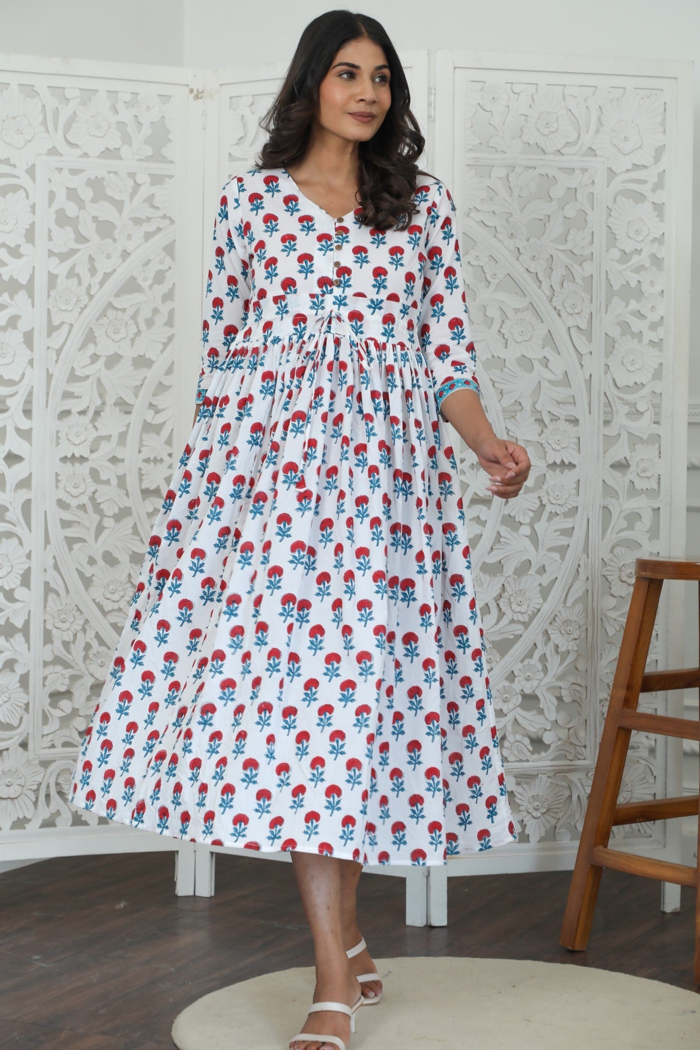 Sootisyahi ' Petunia ' Azofree Handblock Printed Pure Cotton Dress