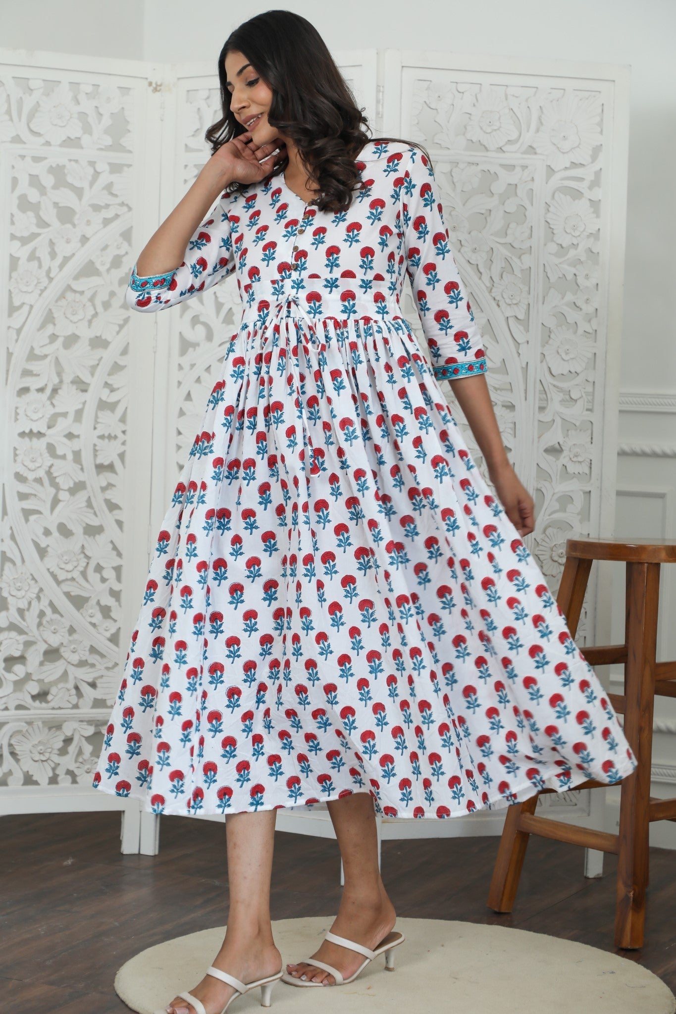 Sootisyahi ' Petunia ' Azofree Handblock Printed Pure Cotton Dress