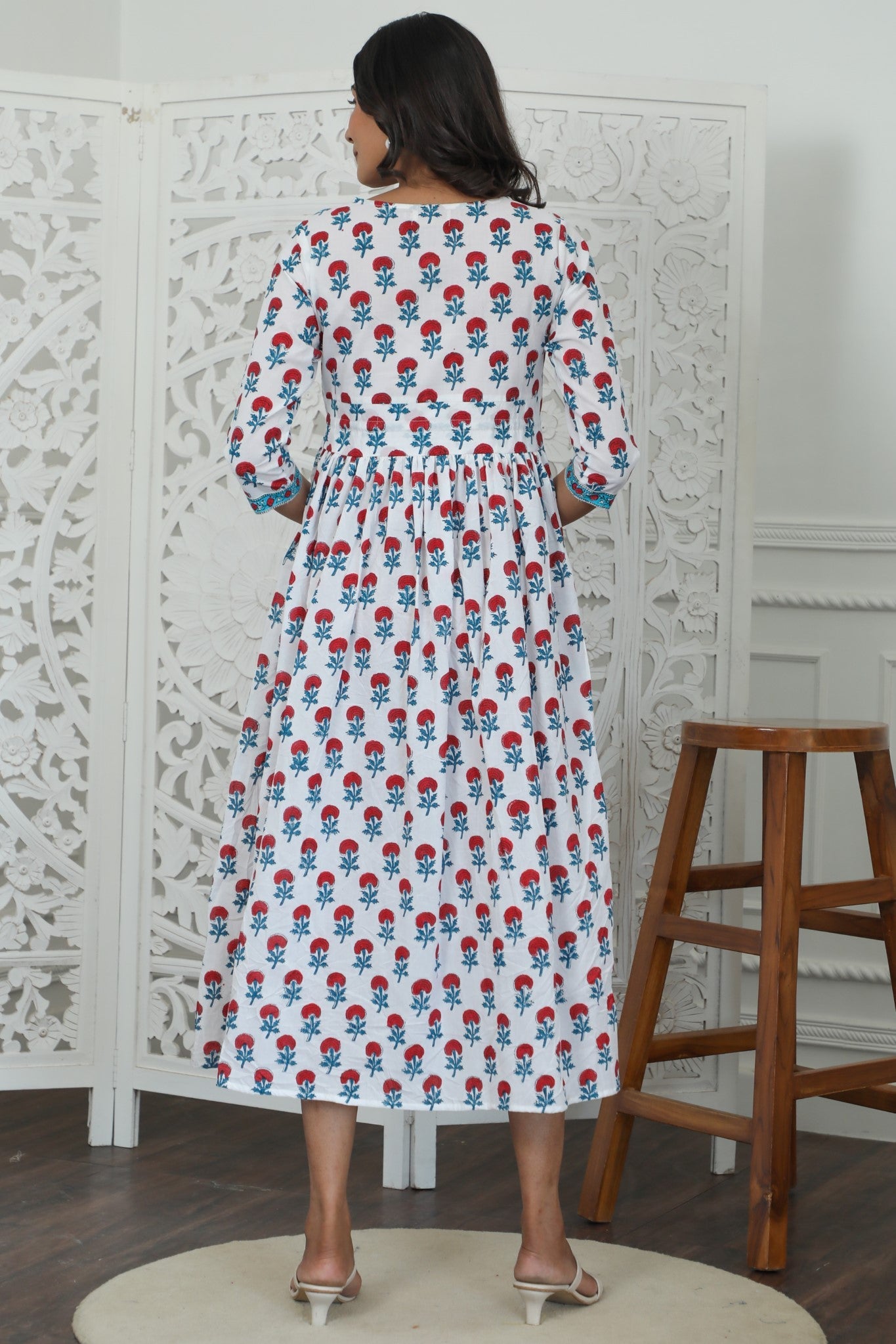 Sootisyahi ' Petunia ' Azofree Handblock Printed Pure Cotton Dress