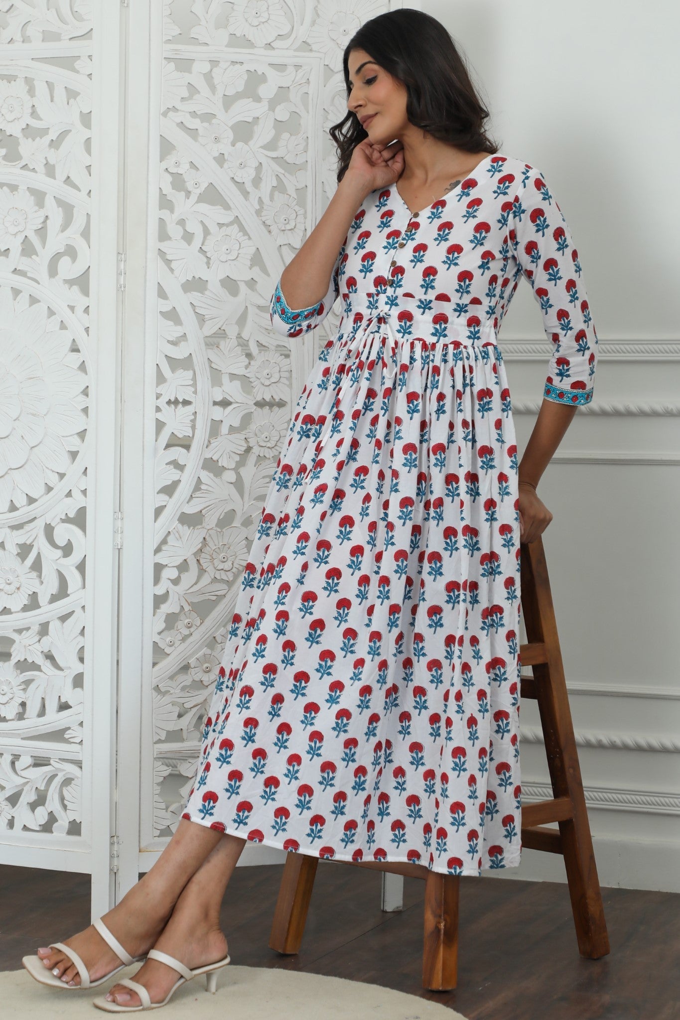 Sootisyahi ' Petunia ' Azofree Handblock Printed Pure Cotton Dress