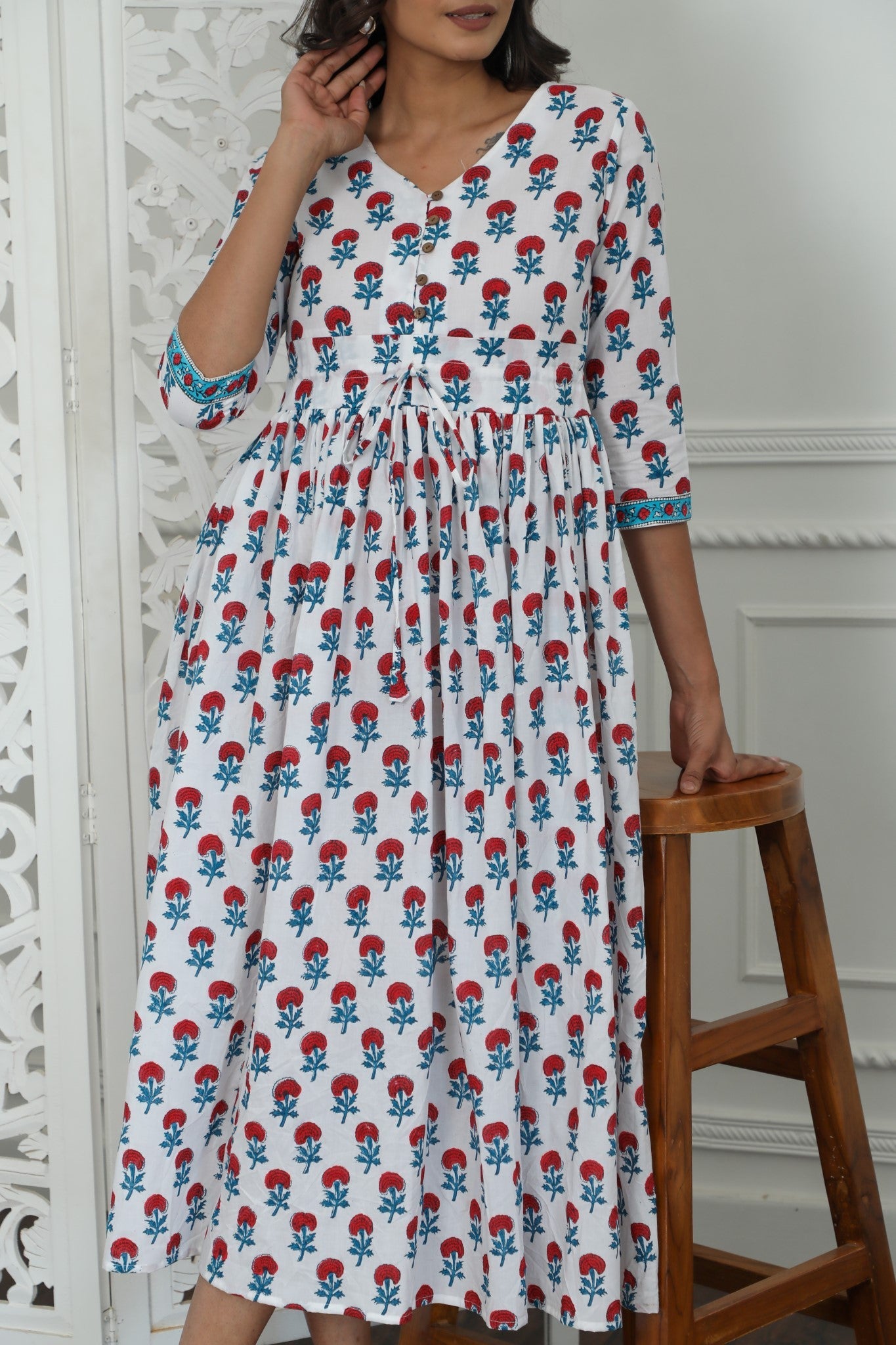 Sootisyahi ' Petunia ' Azofree Handblock Printed Pure Cotton Dress