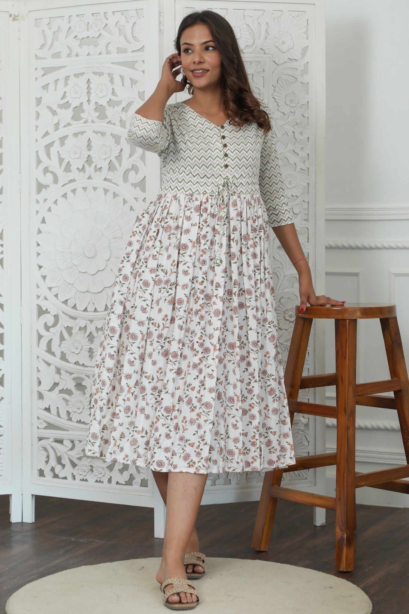 Sootisyahi ' Zenith ' Azofree Handblock Printed Pure Cotton Dress